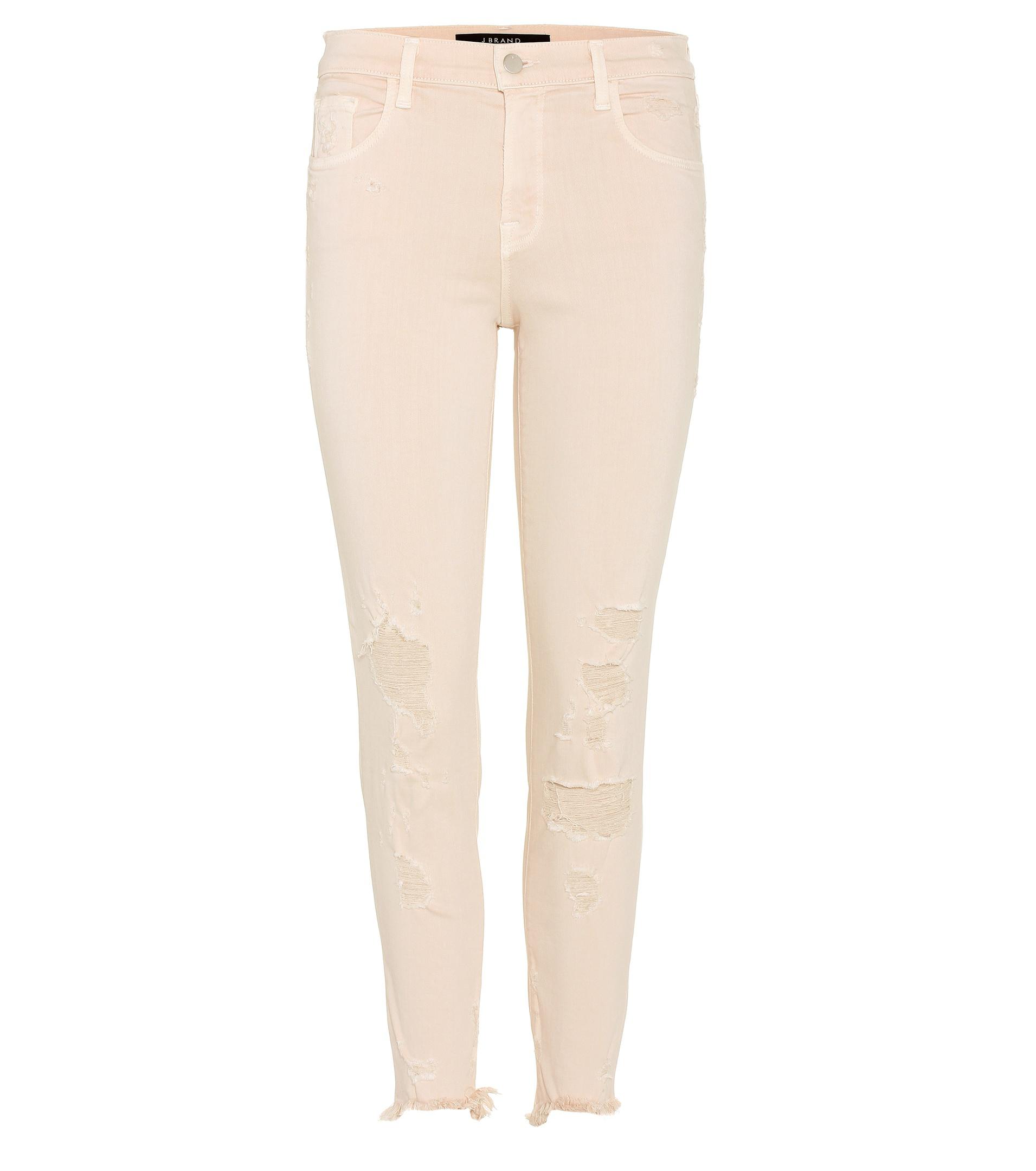 J Brand Denim Cropped Distressed Jeans In Pink Lyst