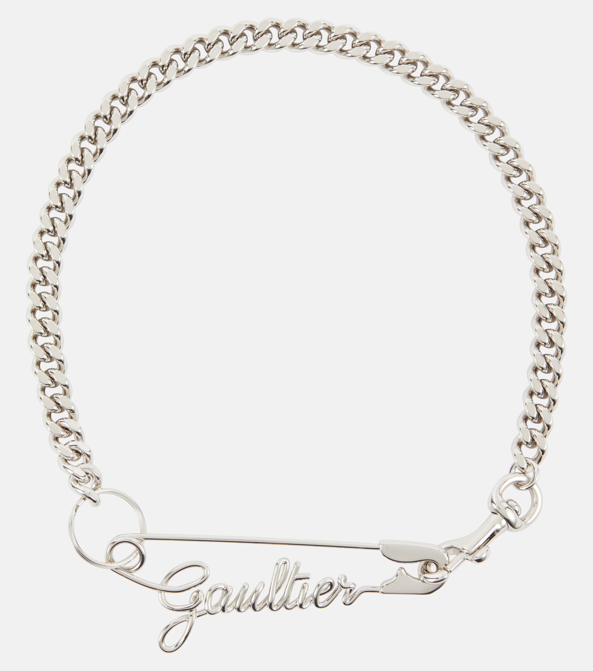 Jean Paul Gaultier Logo Safety Pin Necklace in Metallic Lyst
