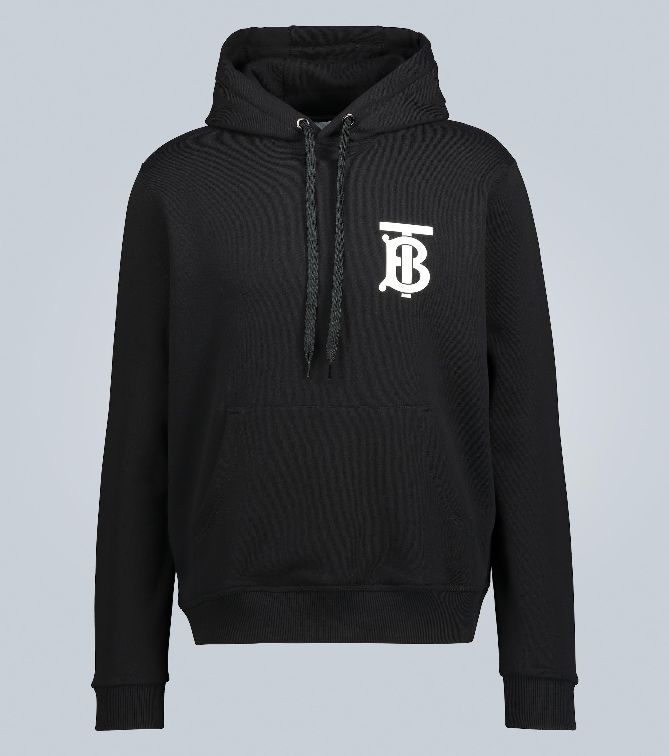 Burberry Landon Tb-logo Cotton Hooded Sweatshirt in Black for Men | Lyst