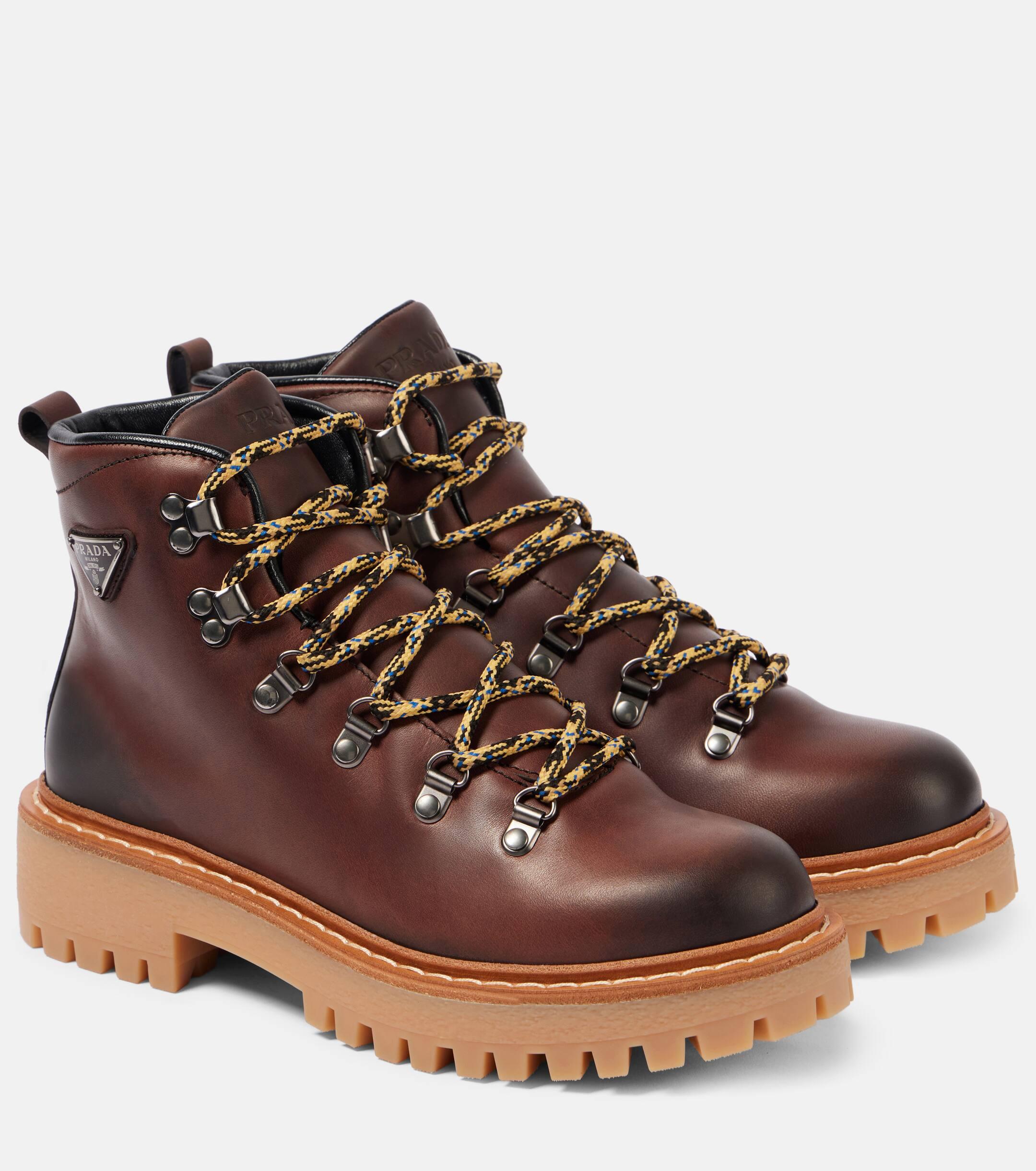 Prada St. Moritz Leather Lace up Boots in Brown Lyst UK