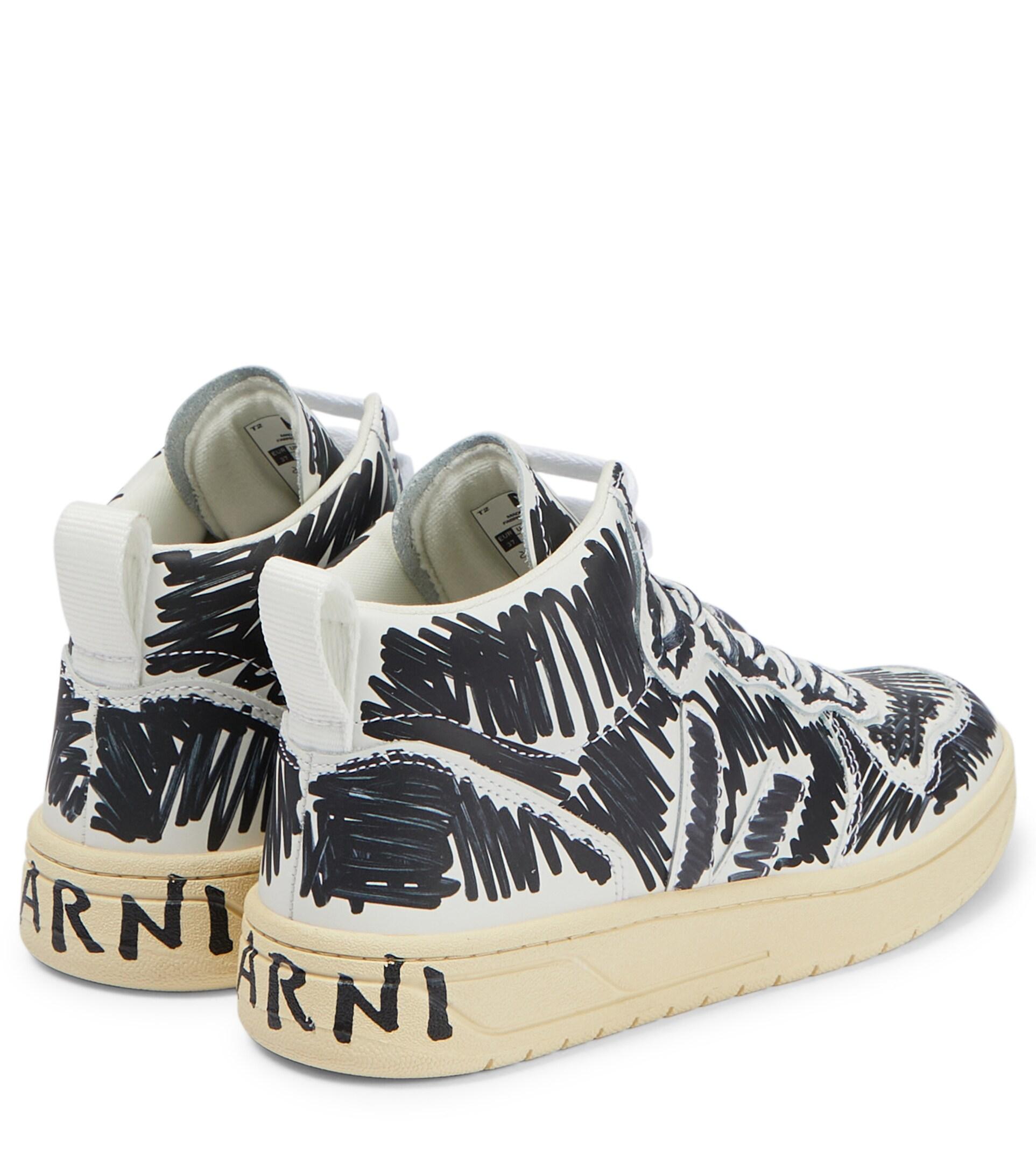 Marni X Veja V-15 Leather High-top Sneakers in Blue | Lyst