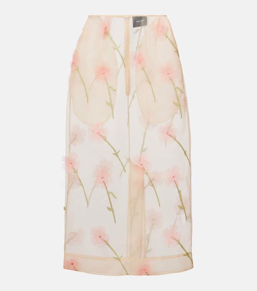 【Simone Rocha】フローラル-applique pencilスカート Simone Rocha Floral-Applique Organza Pencil Skirt in Natural
