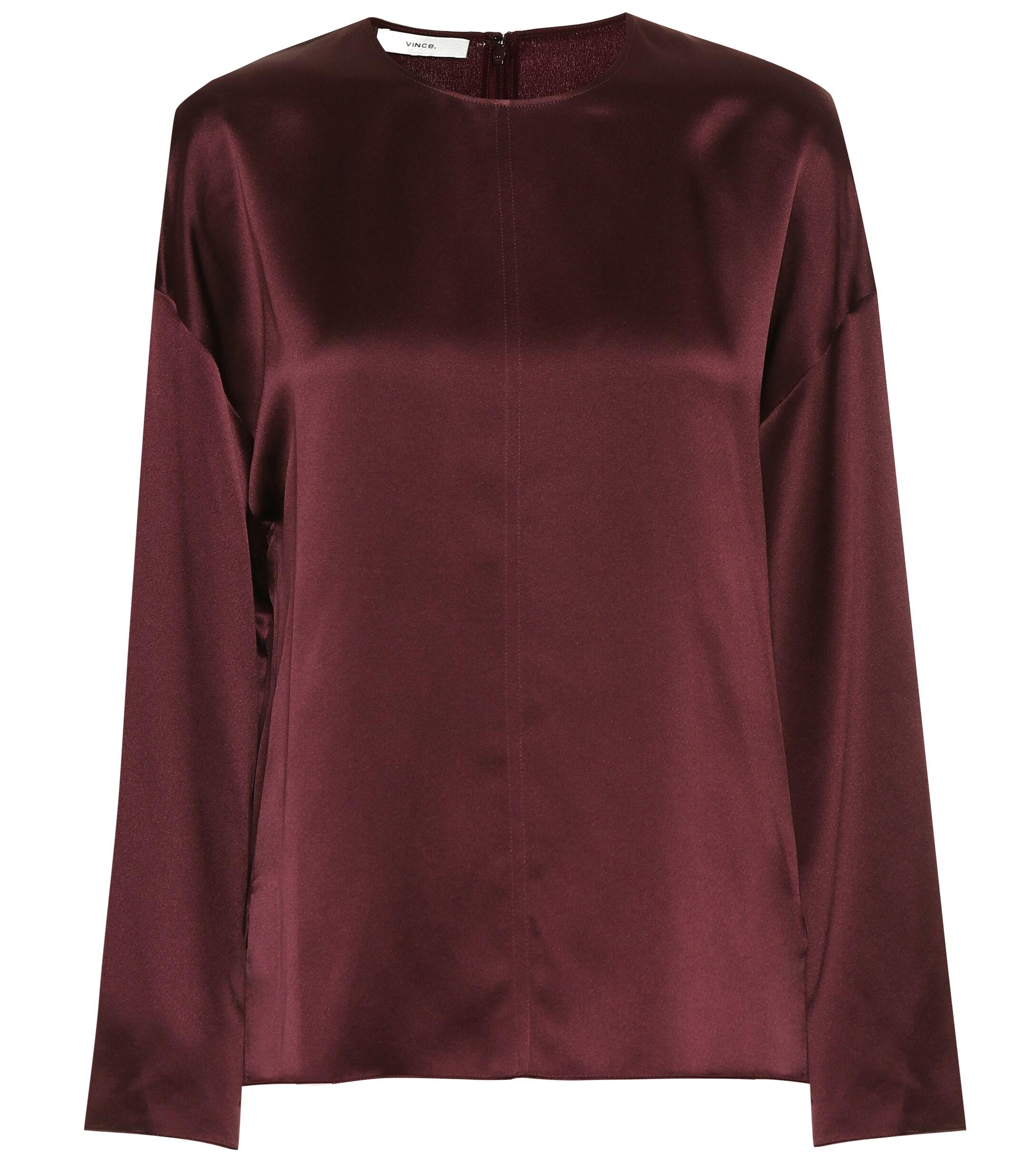 Vince Silk-satin Blouse in Brown - Lyst