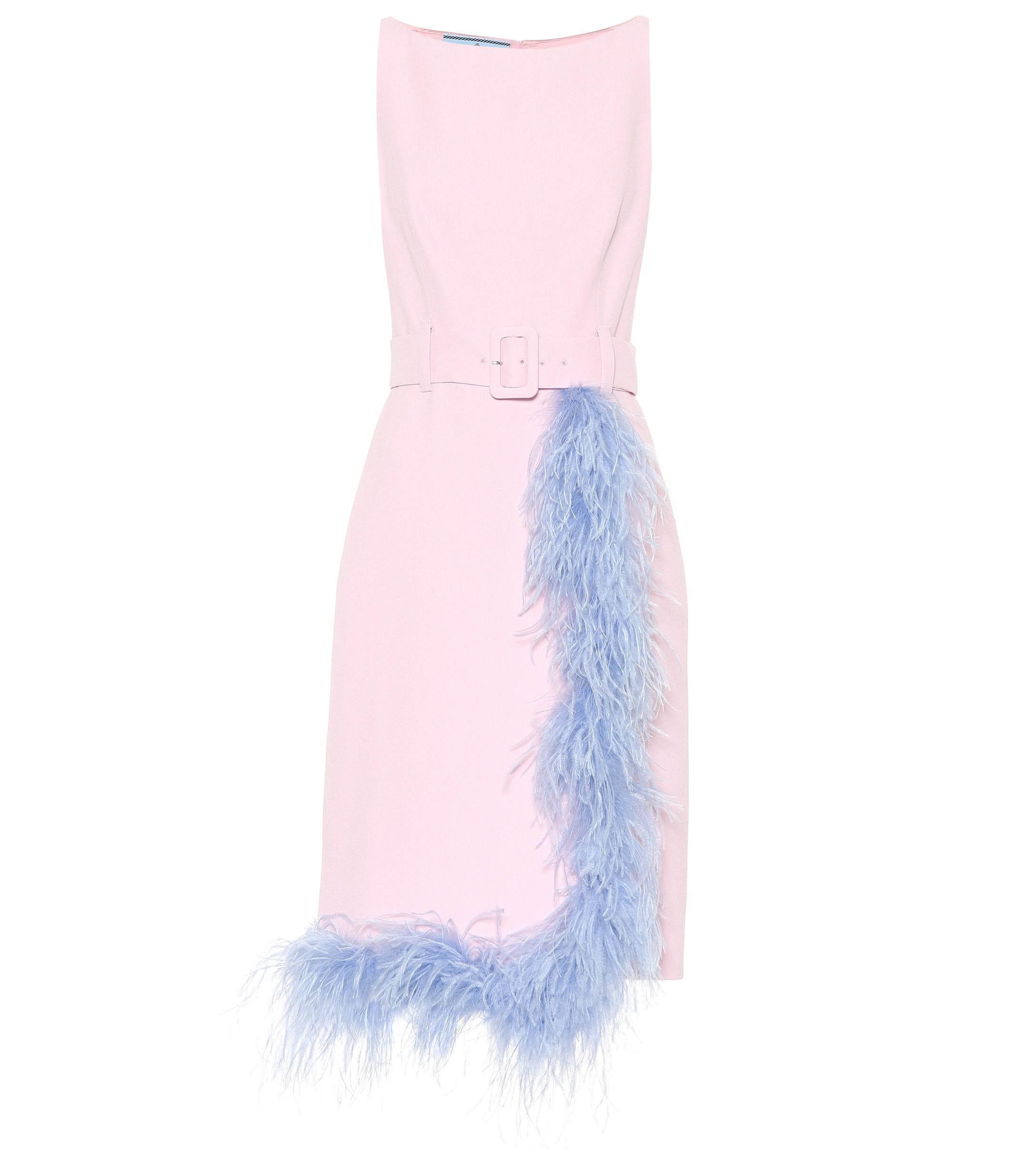 Prada Feather Trimmed Dress in Pink | Lyst