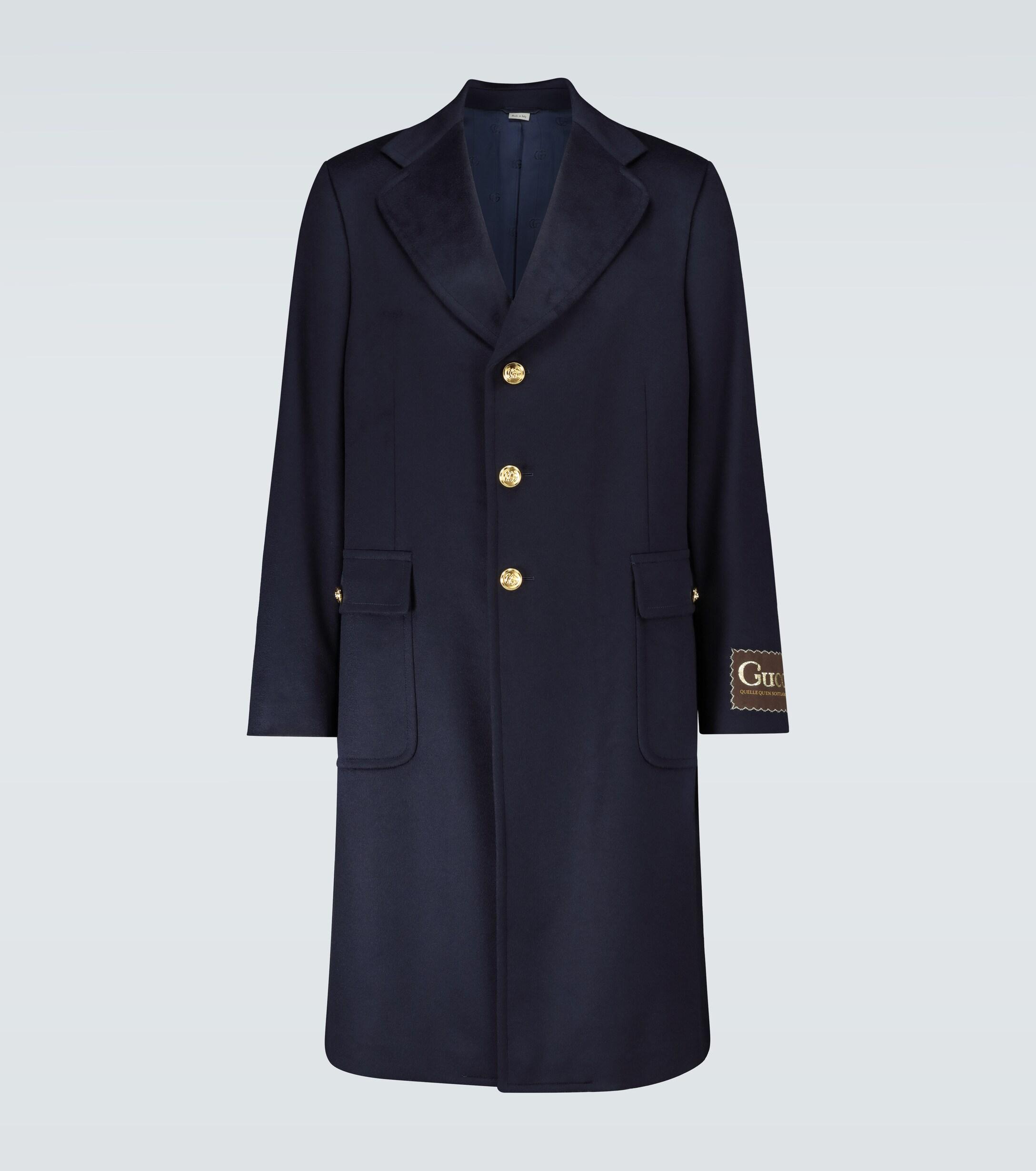 Gucci Eco Cashmere Coat With Label in Navy (Blue) for Men Save 74 Lyst