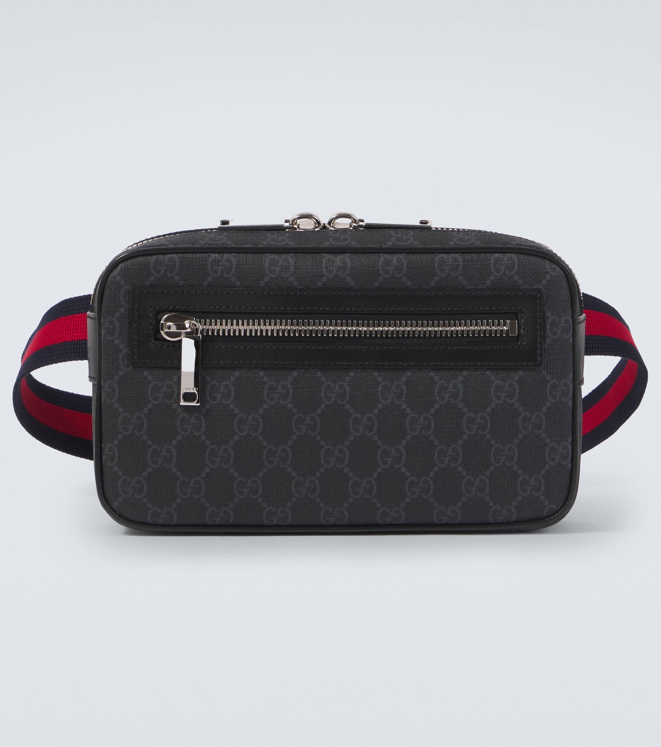 Gucci Web Stripe Gg Canvas Leather Trimmed Belt Bag in Black for Men Lyst UK