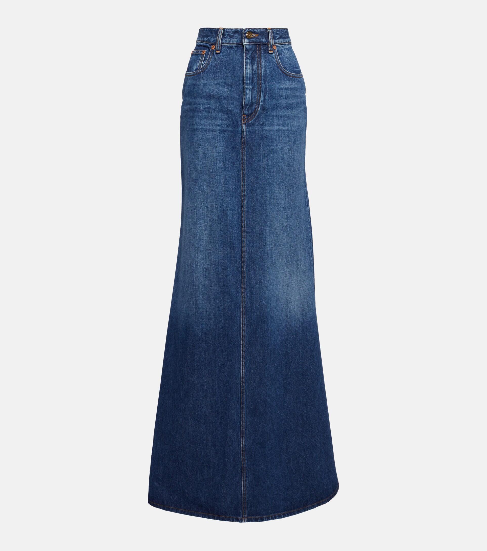 Valentino Cotton Chambray Maxi Skirt in Blue | Lyst