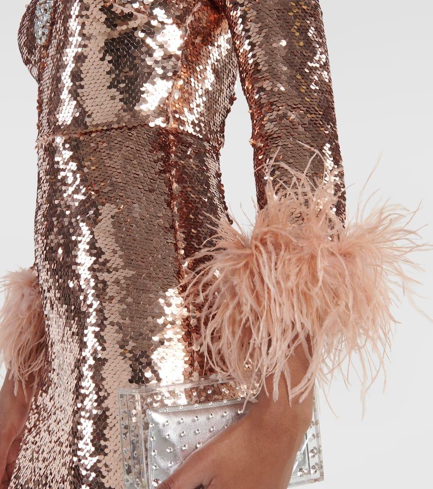 Self-Portrait Sequined Feather-Trimmed Gown in Brown | Lyst