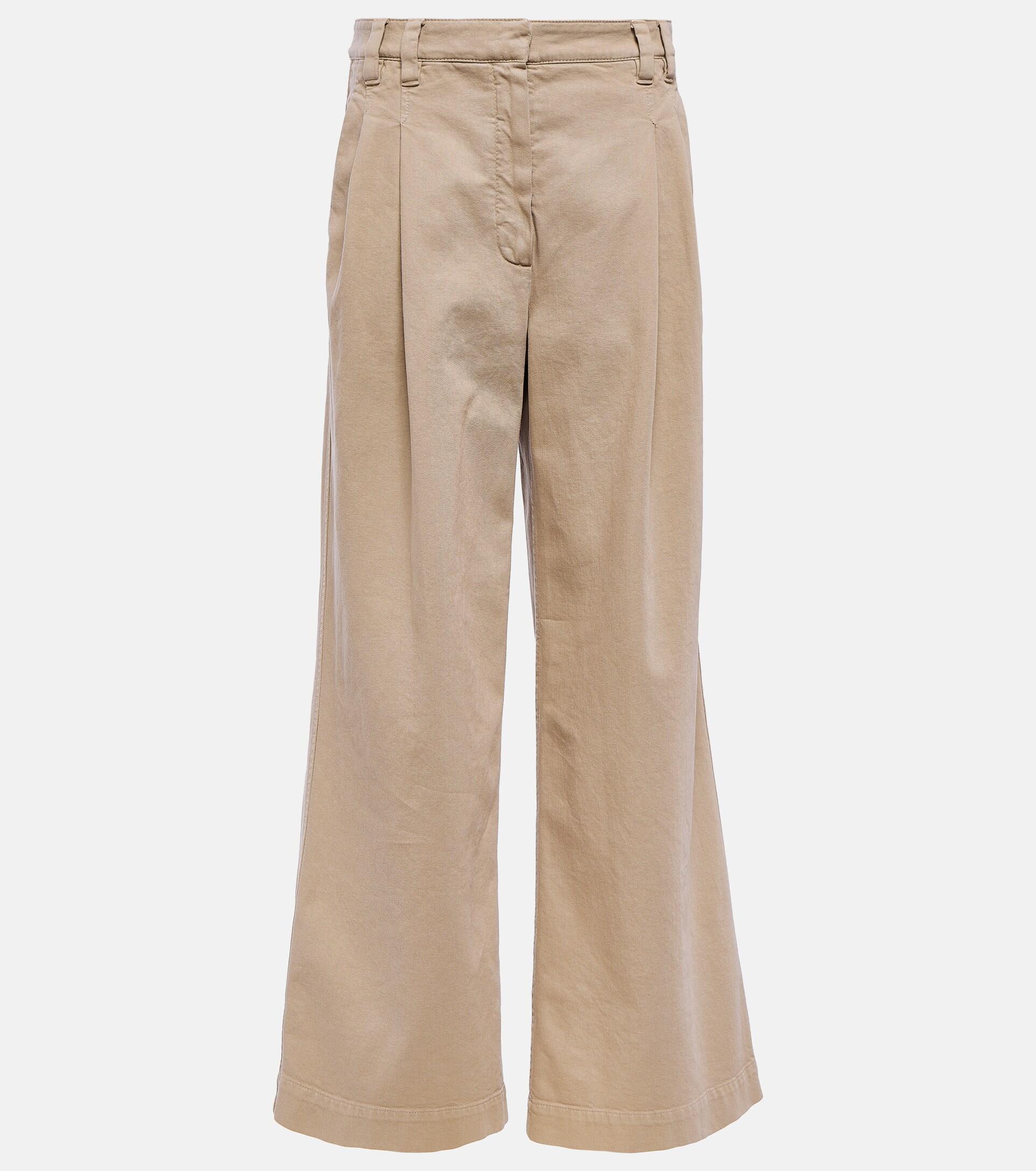 Brunello Cucinelli Pleated Wide-leg Cotton Pants in Natural | Lyst