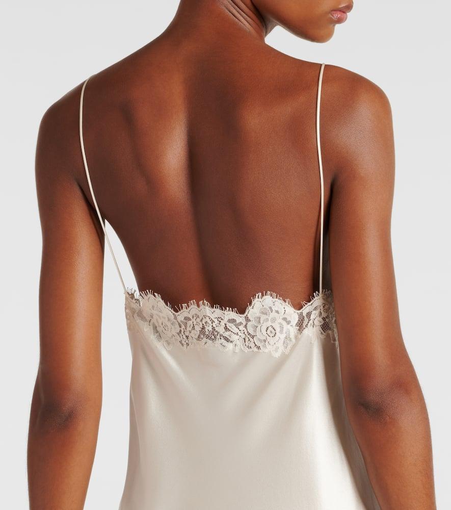 Saint Laurent Lace-Trimmed Silk Satin Gown in White | Lyst UK