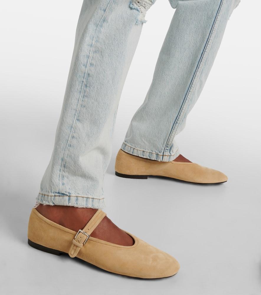 The Row Suede Mary Jane Flats in Natural | Lyst