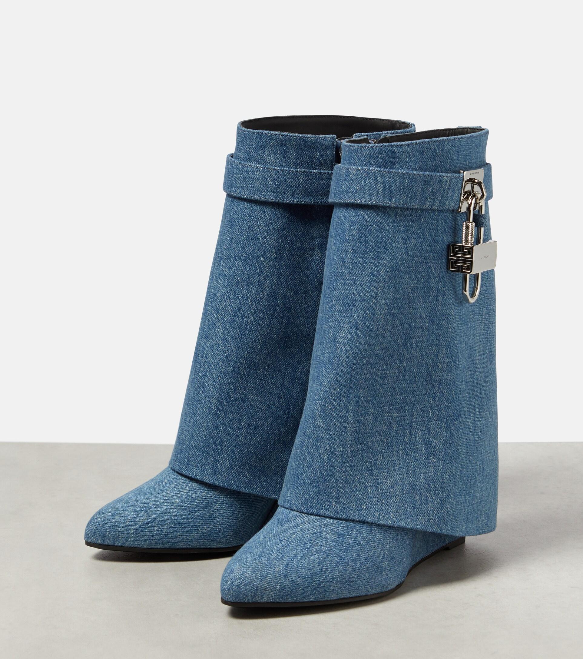 Givenchy Shark Lock Denim Ankle Boots in Blue Lyst