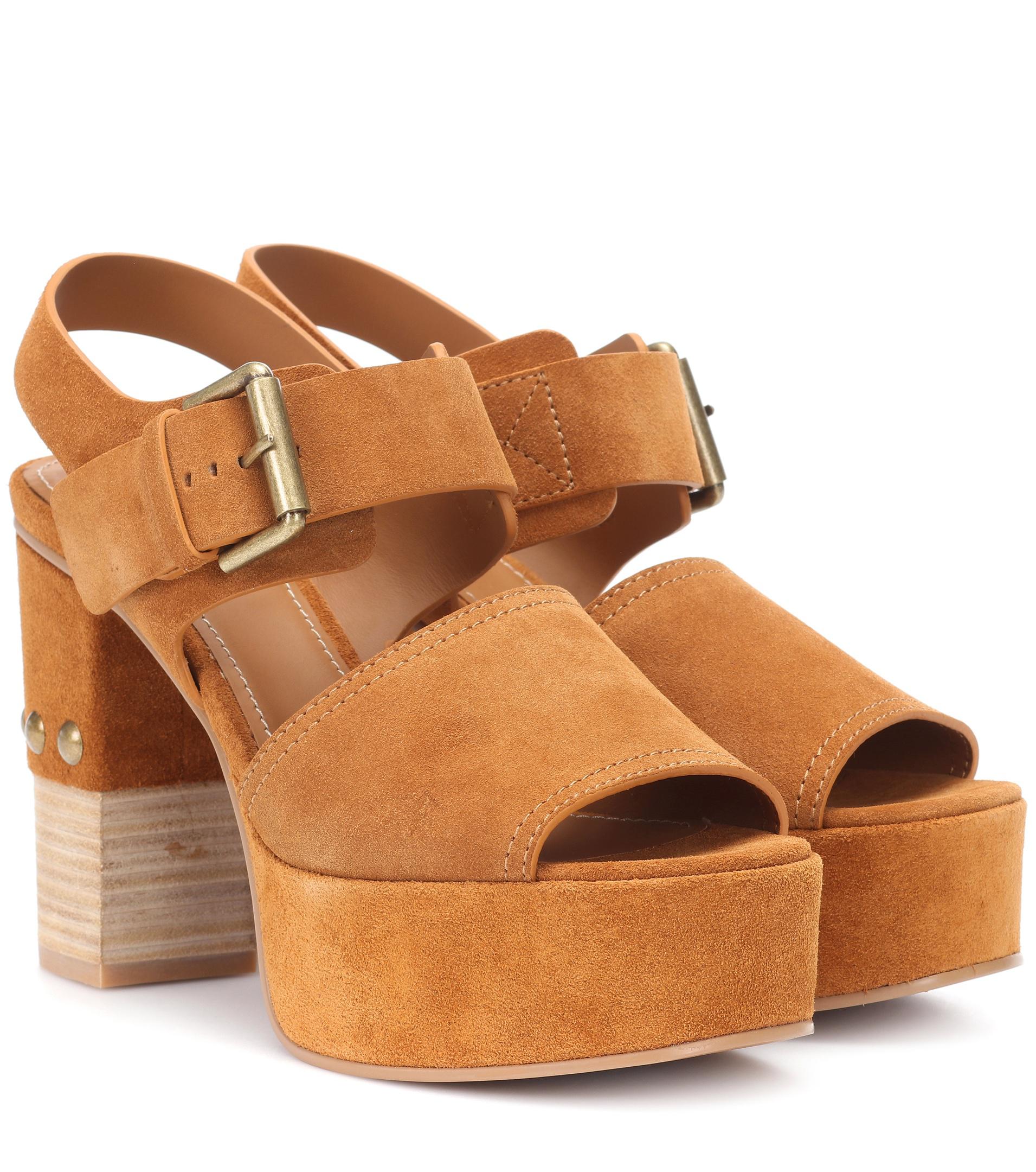 See By Chlo  Suede Plateau Sandals  in Brown Lyst