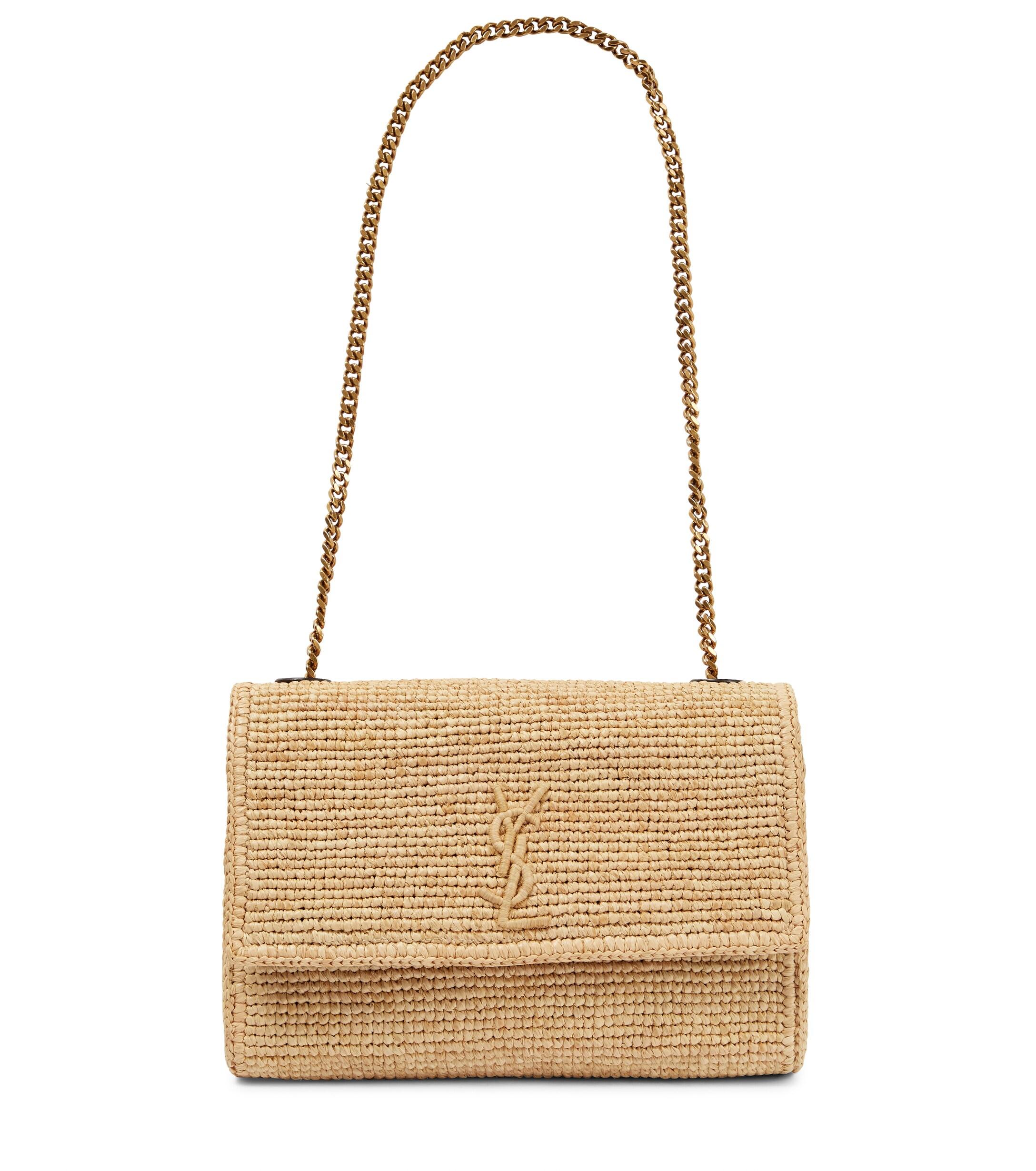 Saint Laurent Suede Kate Medium Raffia Shoulder Bag Lyst Canada