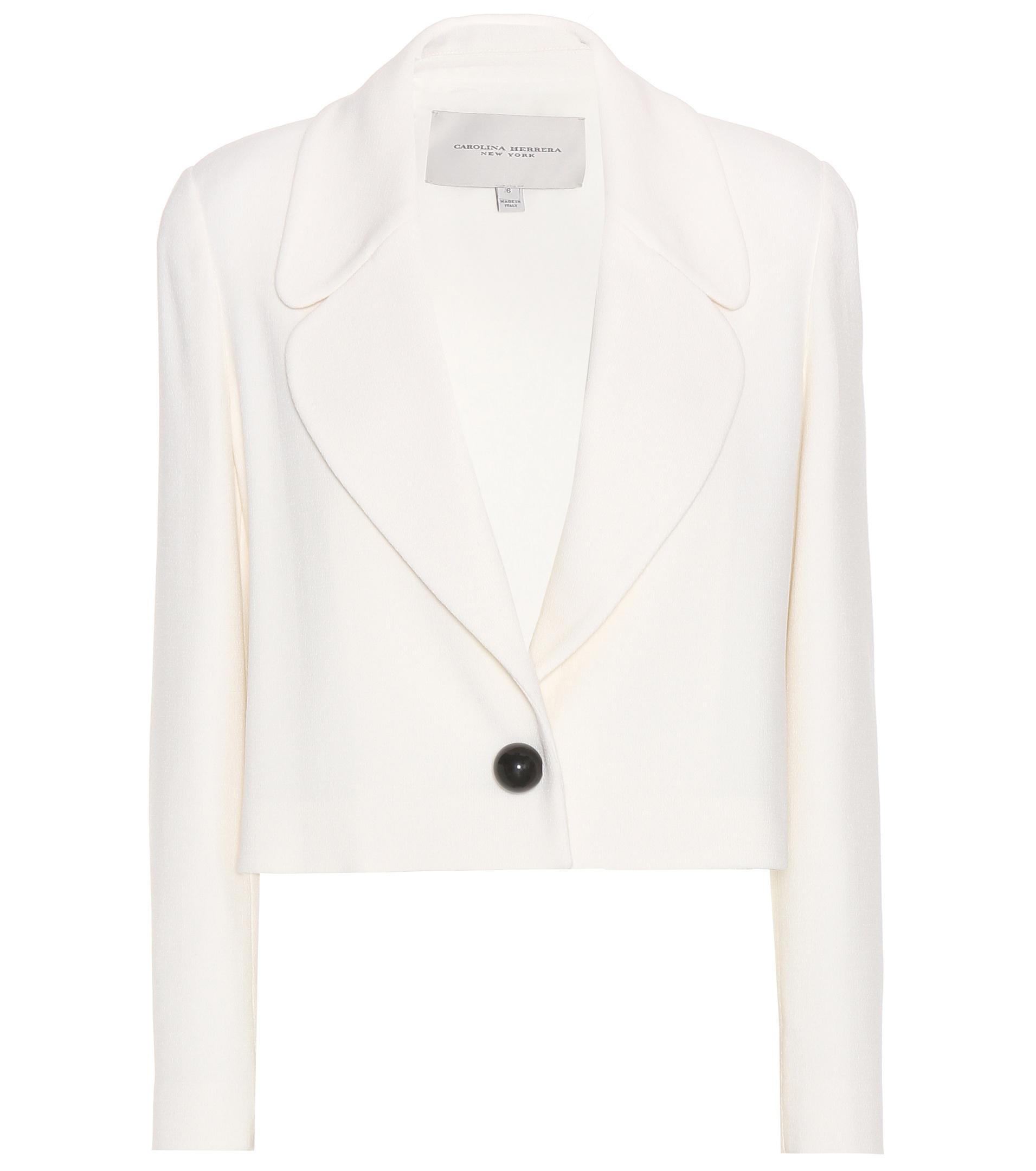 Carolina Herrera Cropped Wool Jacket in Beige (White) - Lyst