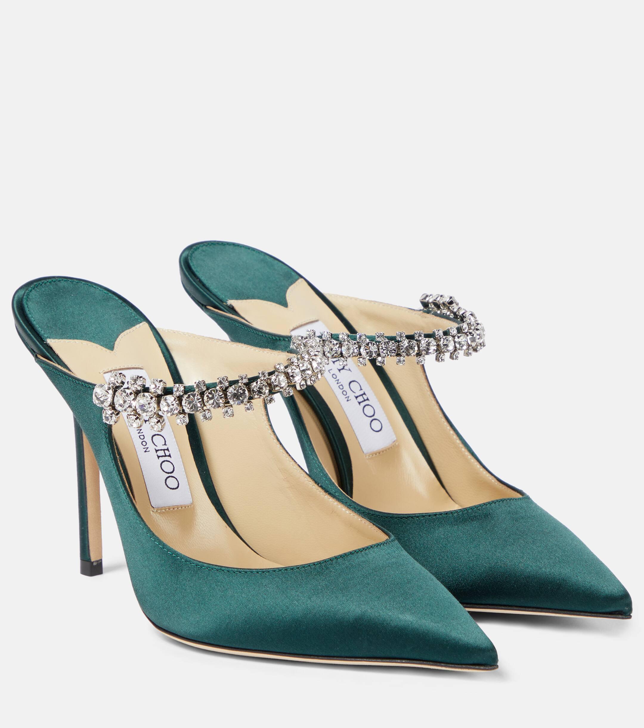 Jimmy Choo Bing 100 Embellished Satin Mules in Green Lyst UK