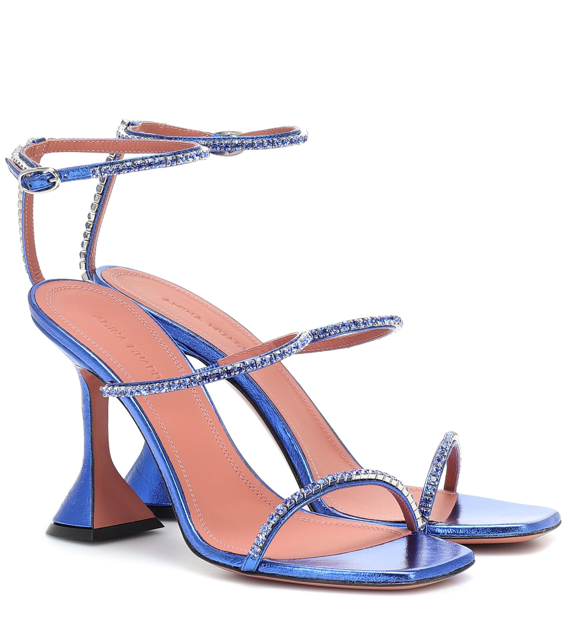Amina muaddi blue sandals clearance