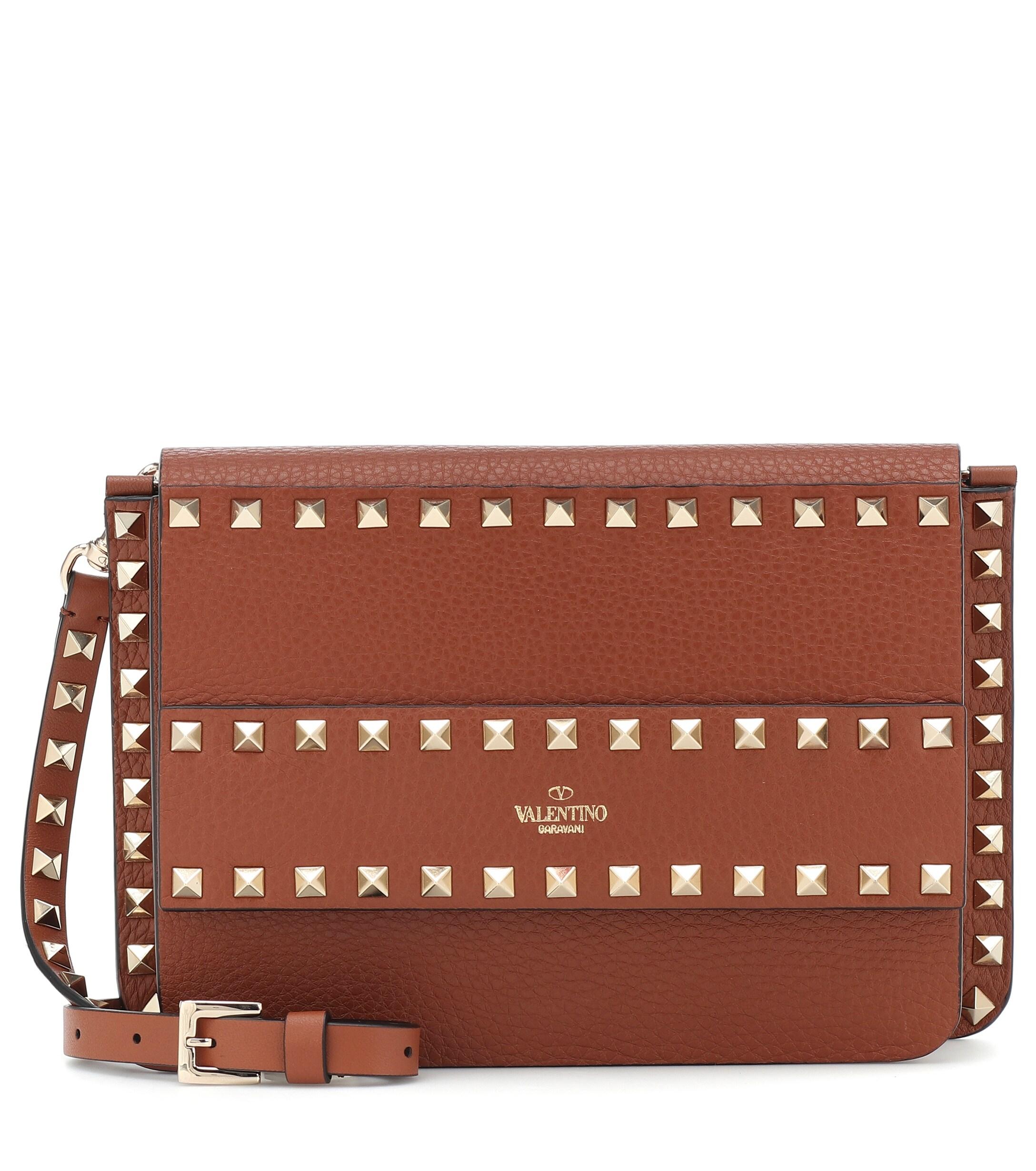 Valentino Garavani Rockstud Small Leather Shoulder Bag in Brown Lyst