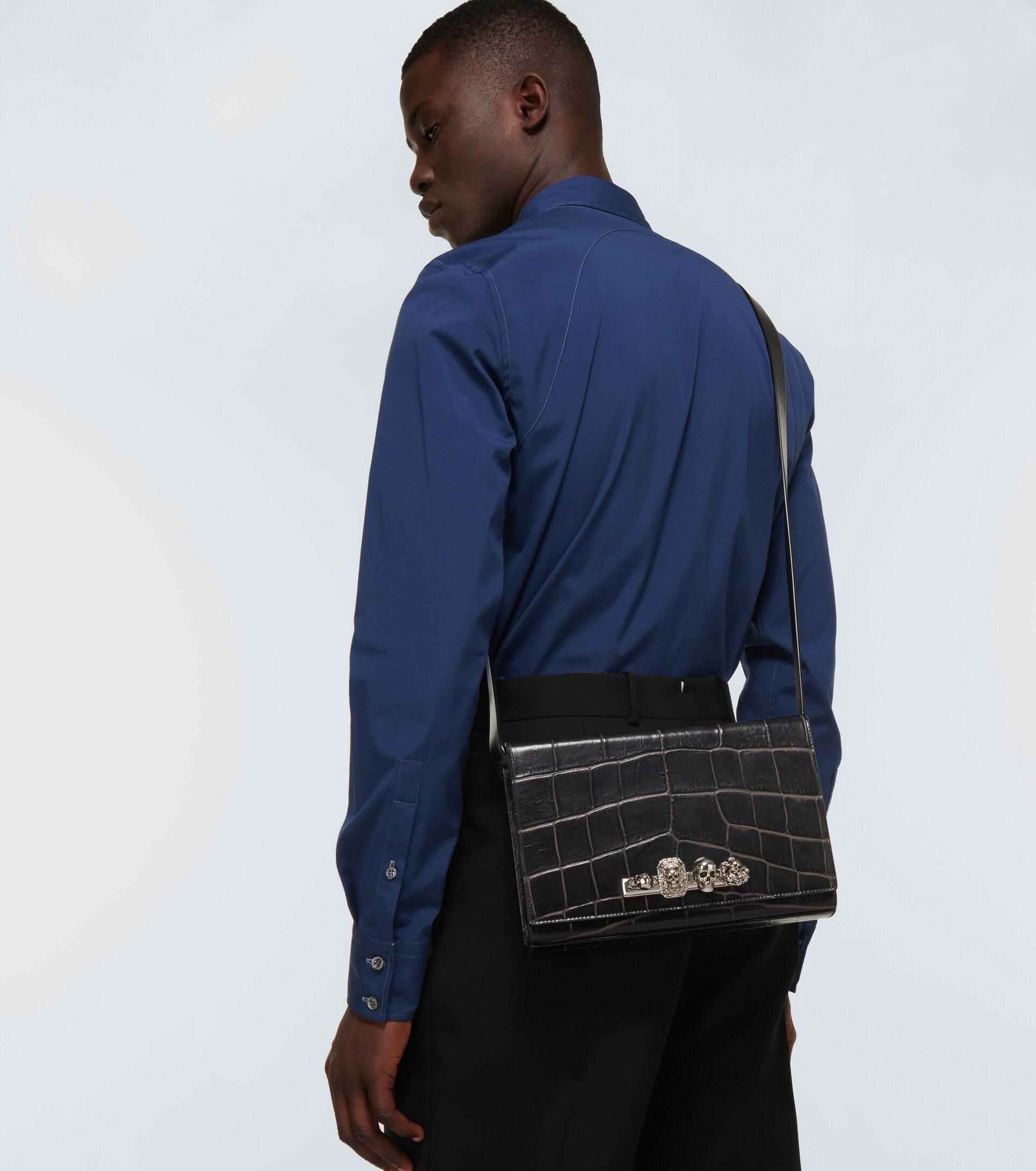Alexander McQueen Four Ring Leather Messenger Bag in Black for Men | Lyst