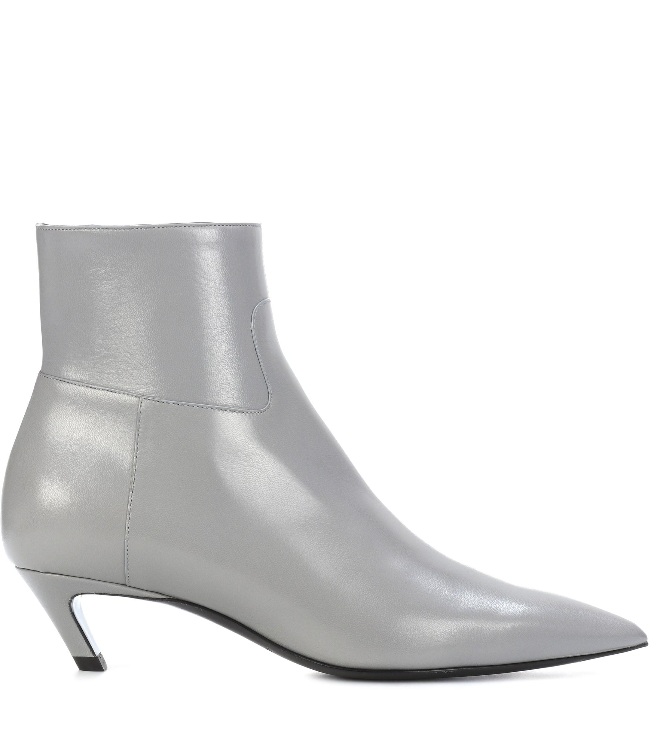 Balenciaga Slash Heel Leather Ankle Boots in Grey (Gray) - Lyst