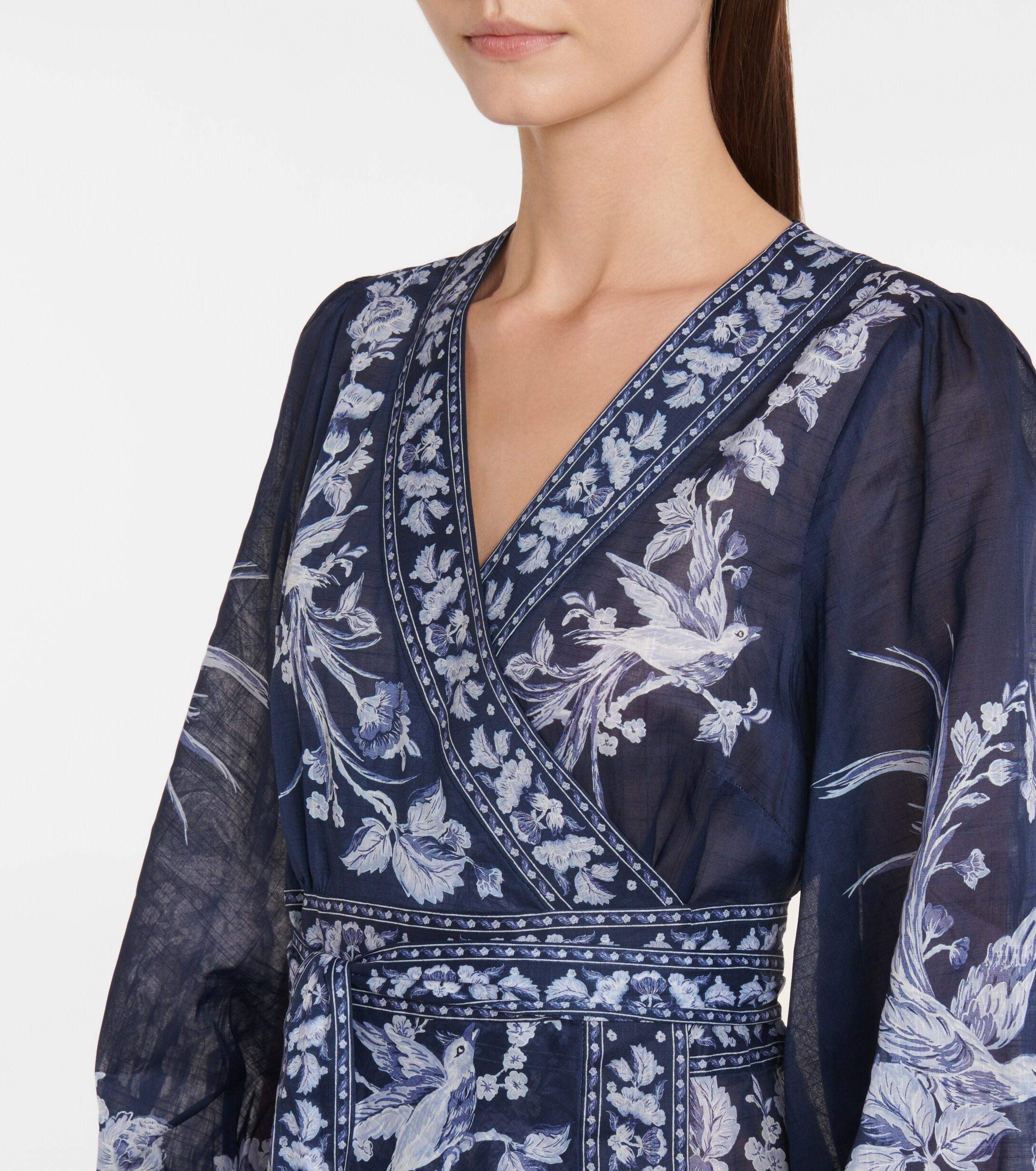 Zimmermann Aliane Printed Cotton Wrap Dress in Blue | Lyst