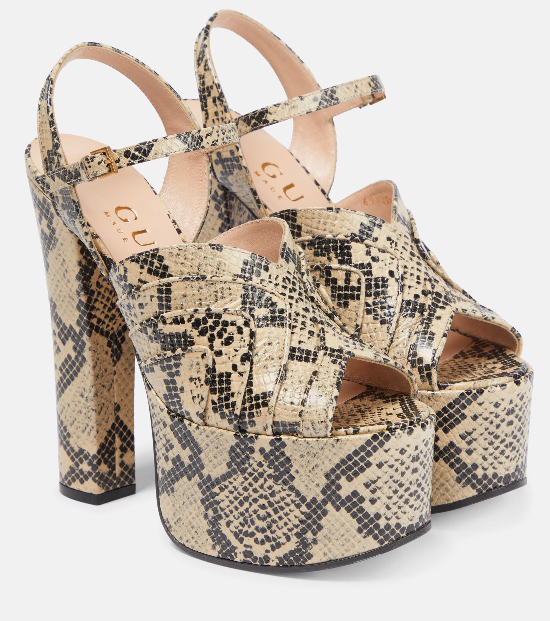 Gucci Snake-effect Leather Platform Sandals | Lyst