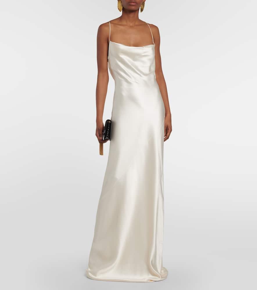 saint laurent silk maxi dress strapless dress in silk satin in Black | Saint Laurent