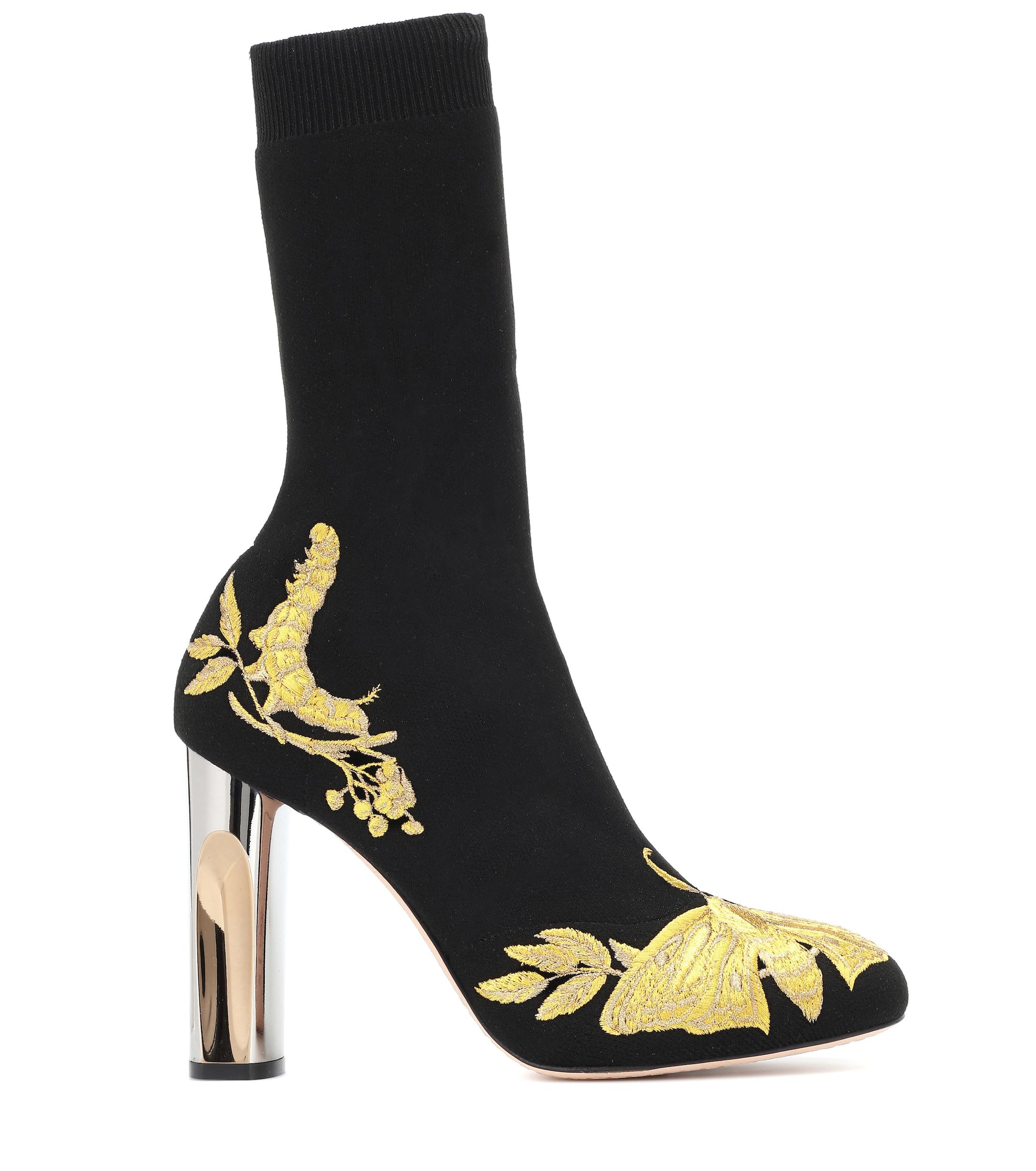 Alexander McQueen Leather Embroidered Sock Boots in Black/Gold (Black ...