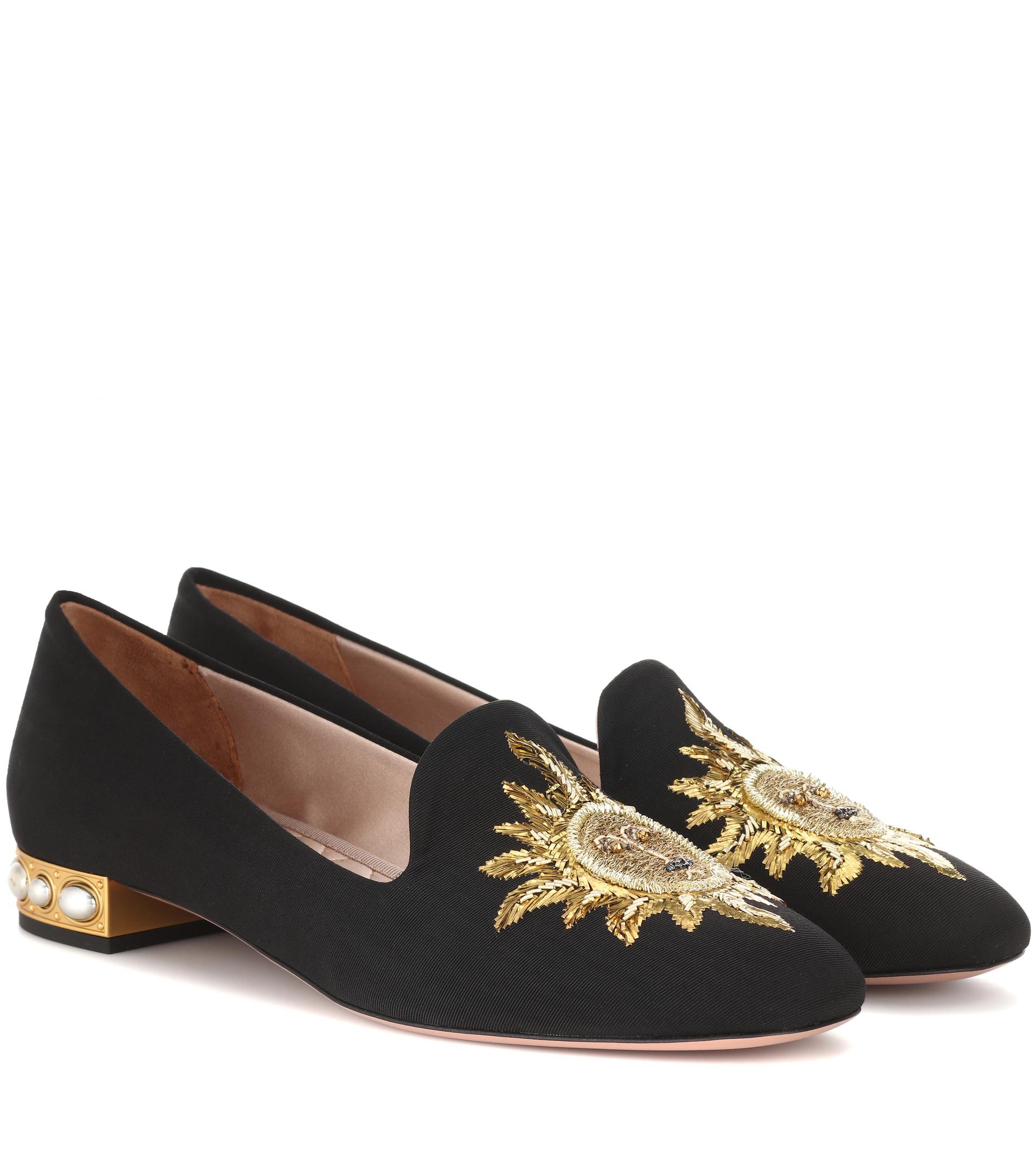 Aquazzura Embroidered Moire Loafers in Black - Lyst