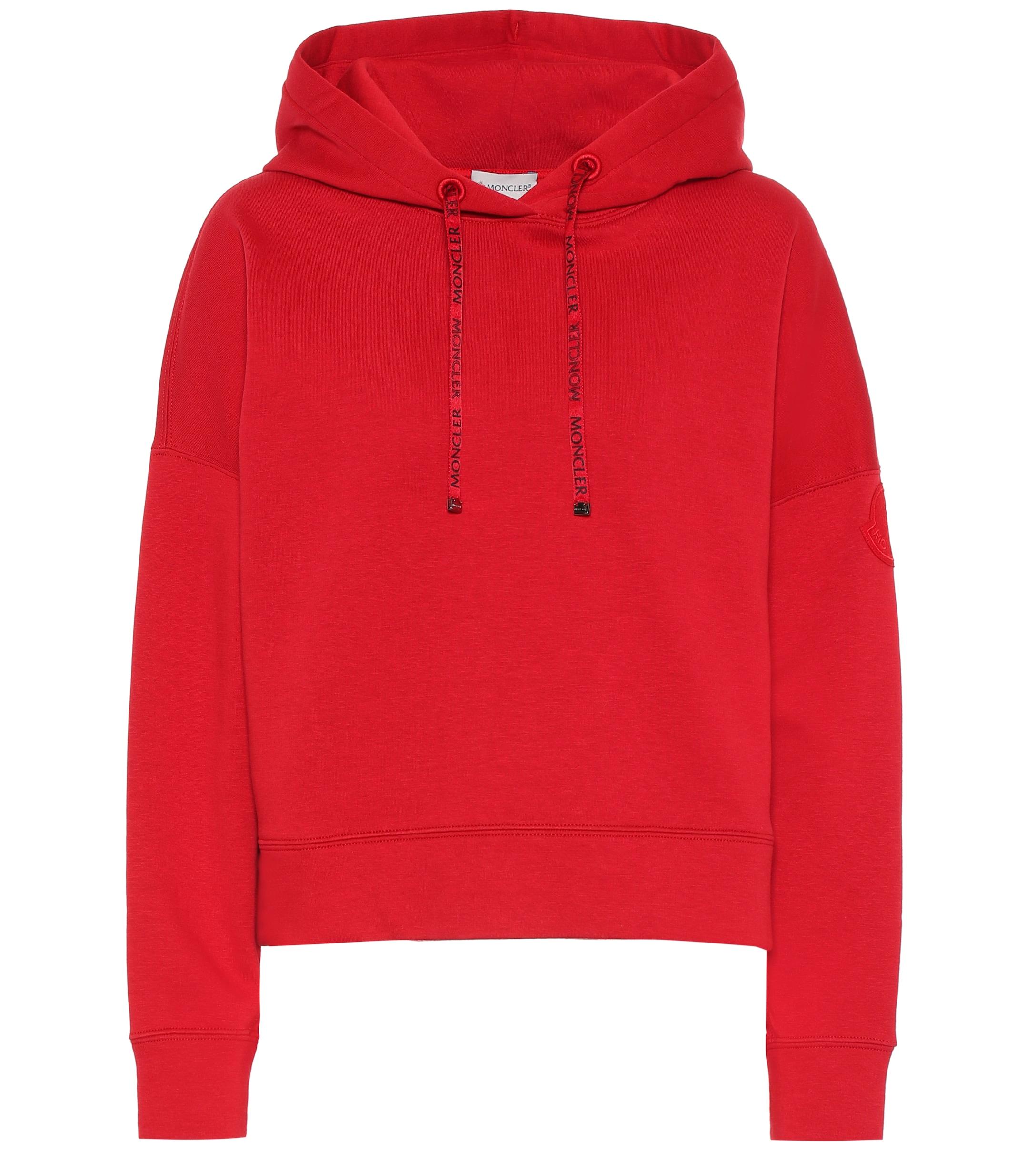 Moncler Cotton-blend Hoodie in Red - Lyst