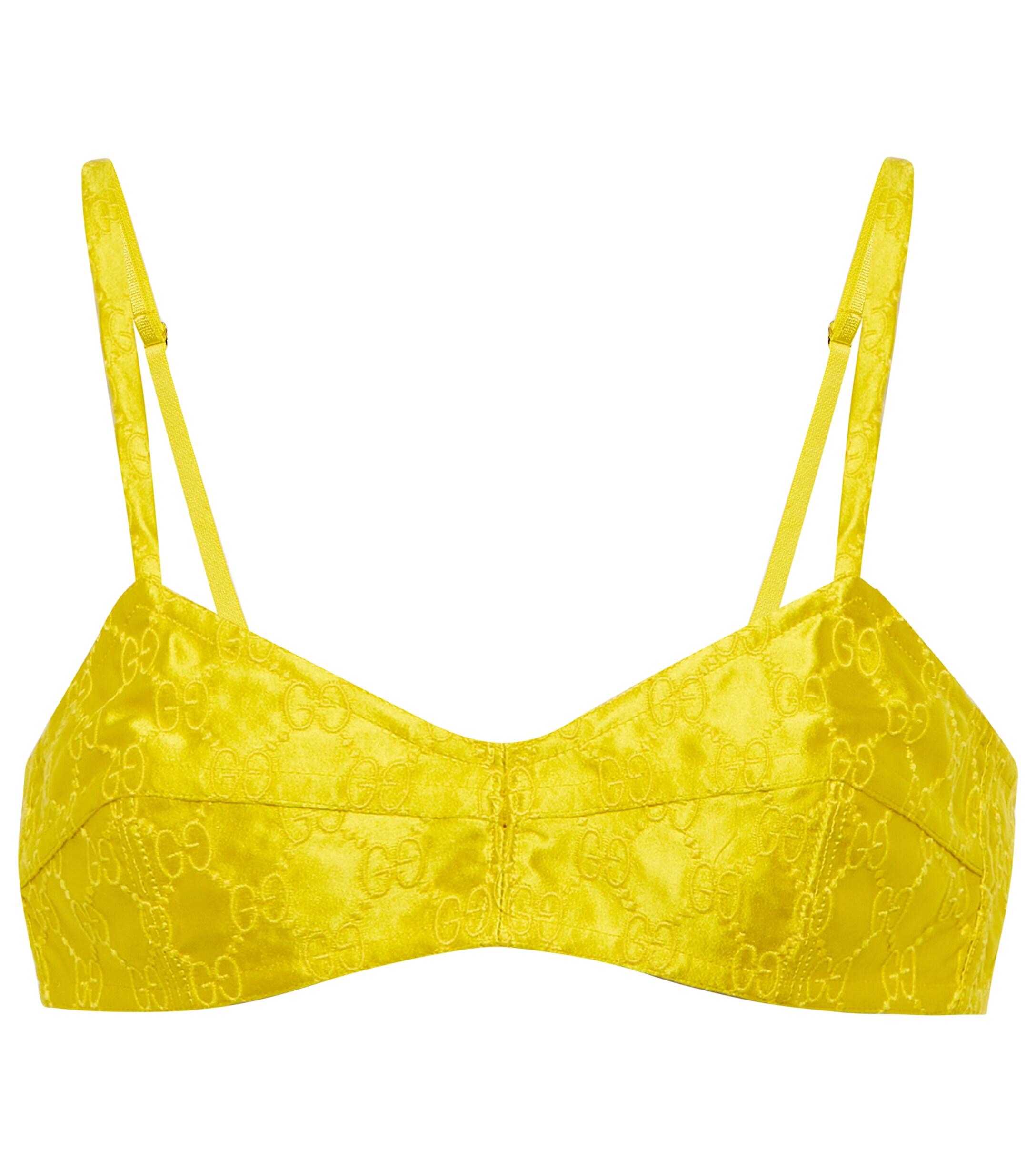 Gucci GG Embroidered Silk Bralette in Yellow