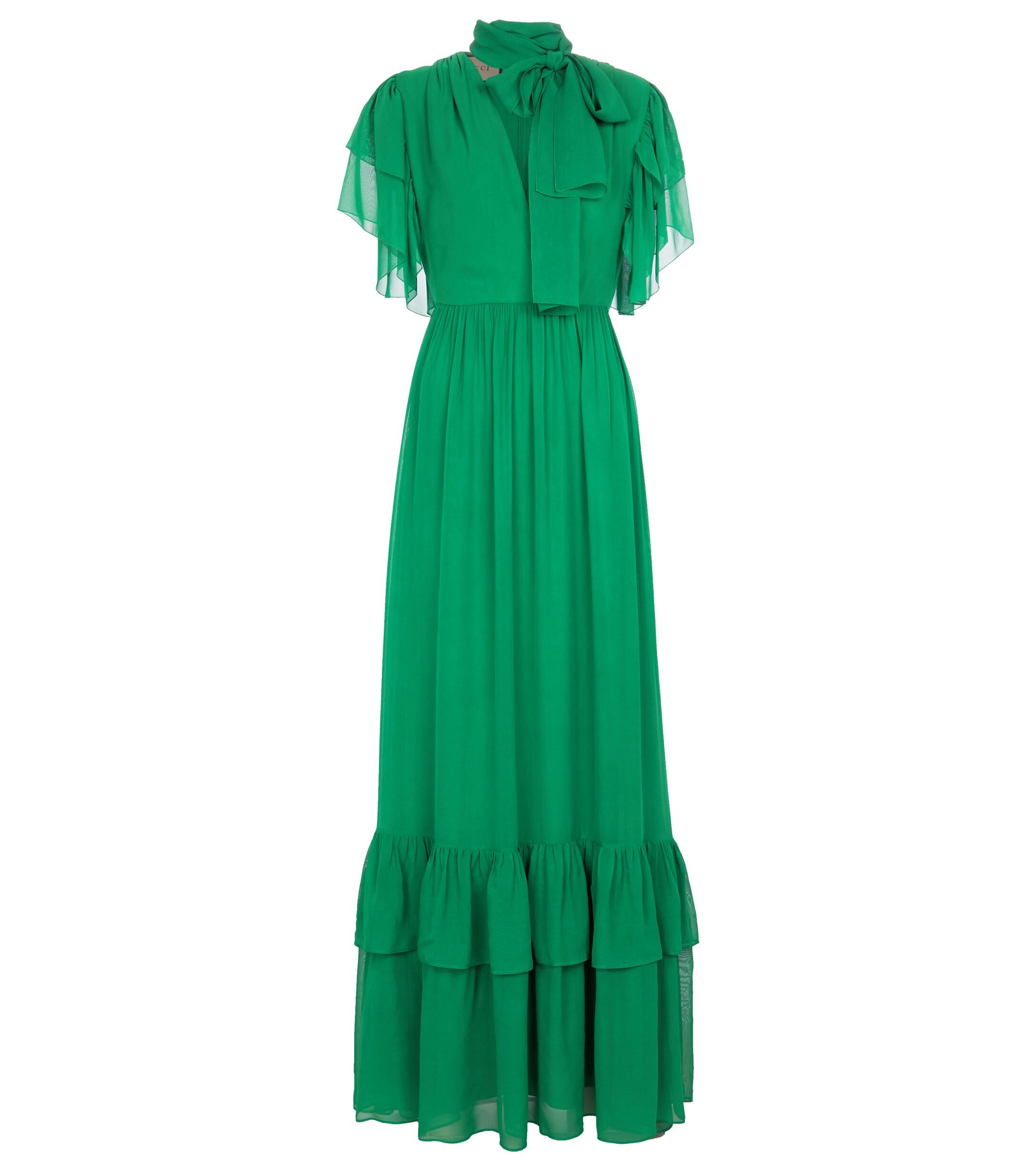 Gucci Chiffon Organdy Maxi Dress in Green | Lyst