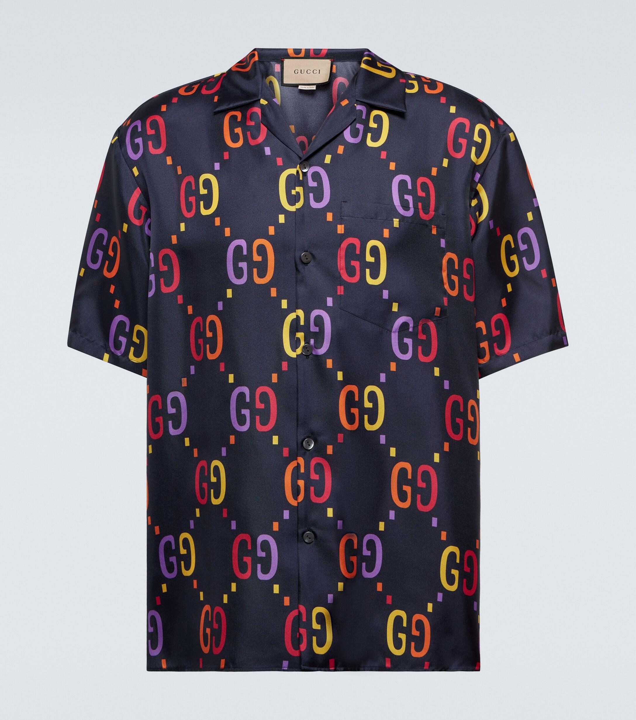 Gucci Jumbo GG Silk Bowling Shirt in Blue for Men | Lyst