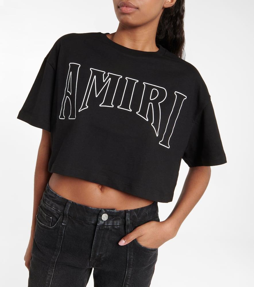 Amiri Logo Cotton Jersey Cropped T-shirt in Black | Lyst