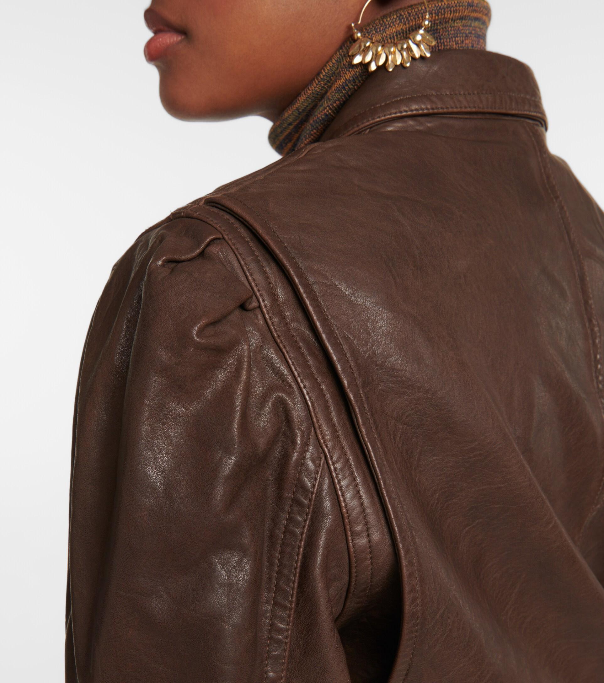 Étoile Isabel Marant Isabel Marant, Etoile Bering Leather Jacket in Dark  Khaki (Brown) | Lyst