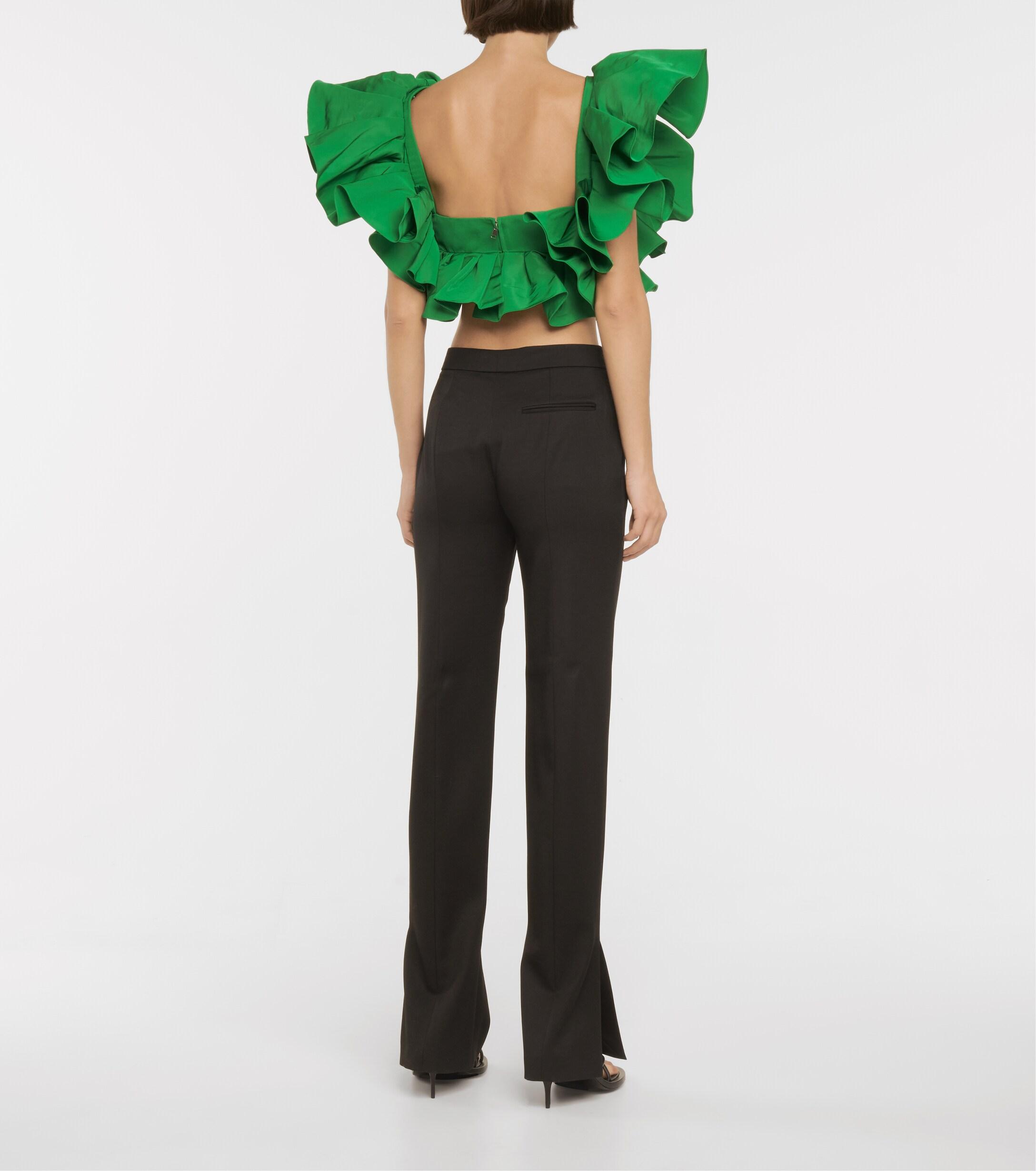 McQueen Ruffled Twill Top in Green | Lyst Australia