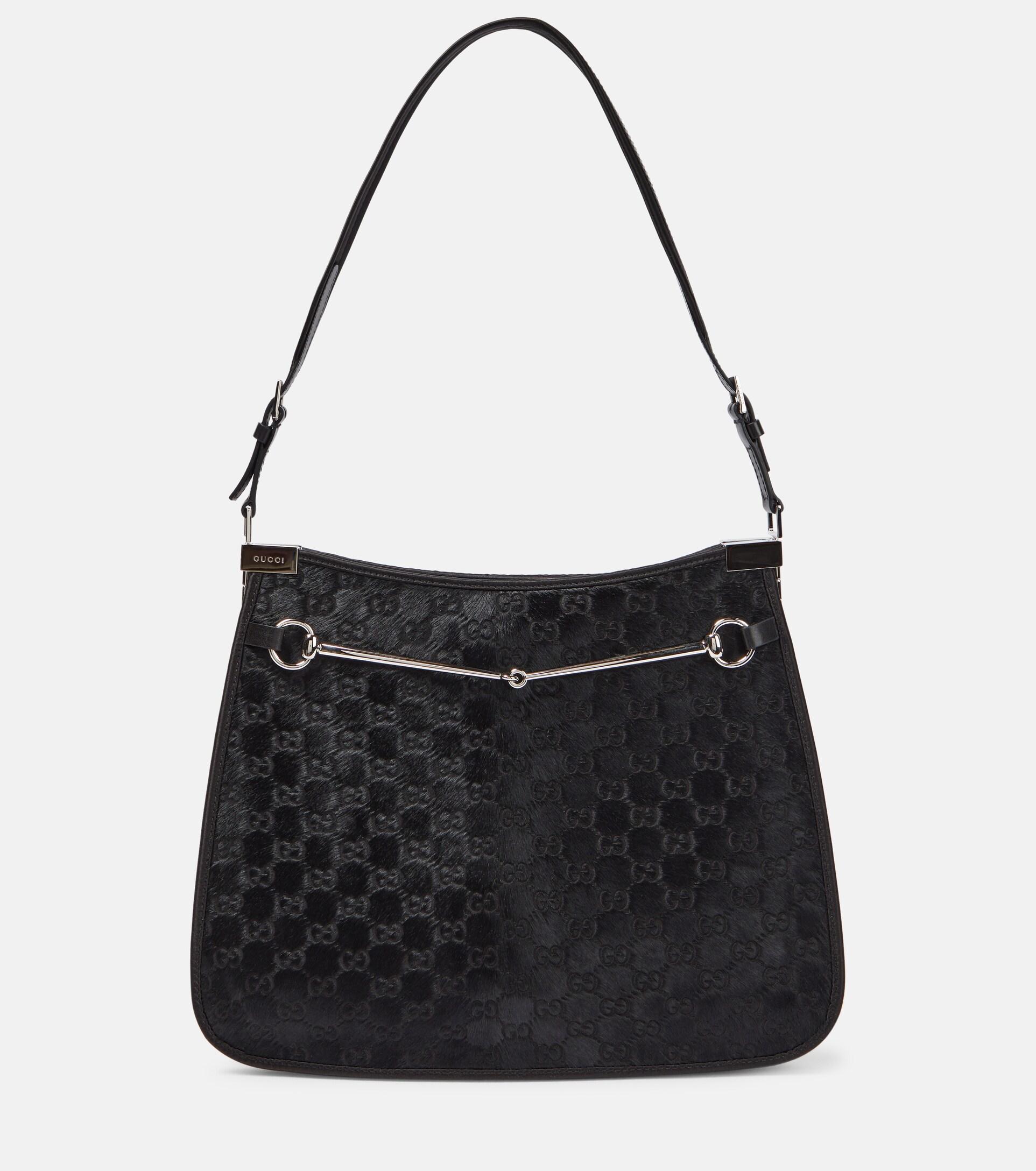 Gucci Horsebit Medium GG Calf Hair Shoulder Bag in Black | Lyst