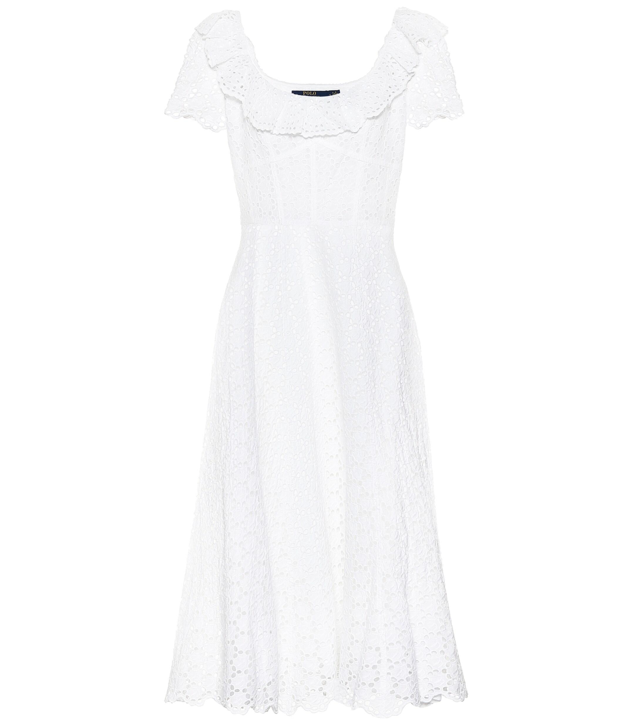 Polo Ralph Lauren Linen Eyeletlace Midi Dress in White Lyst