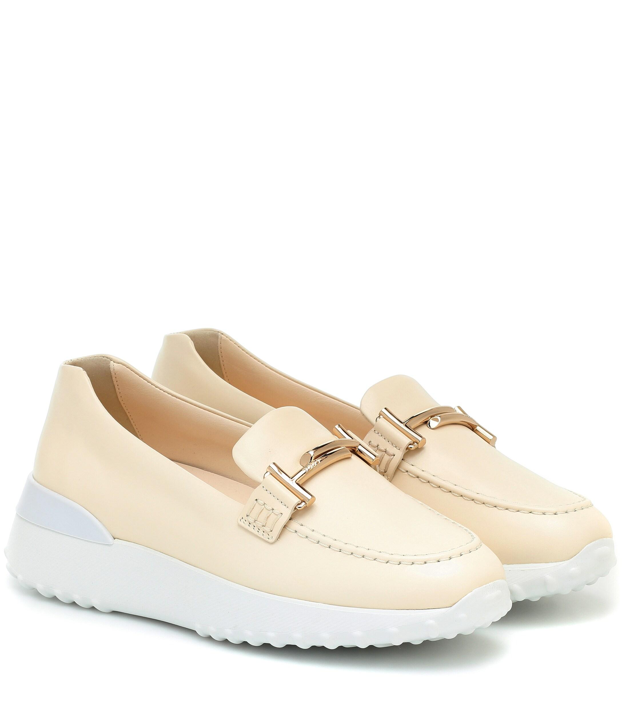 Tod's Double T Leather Loafers in White - Lyst