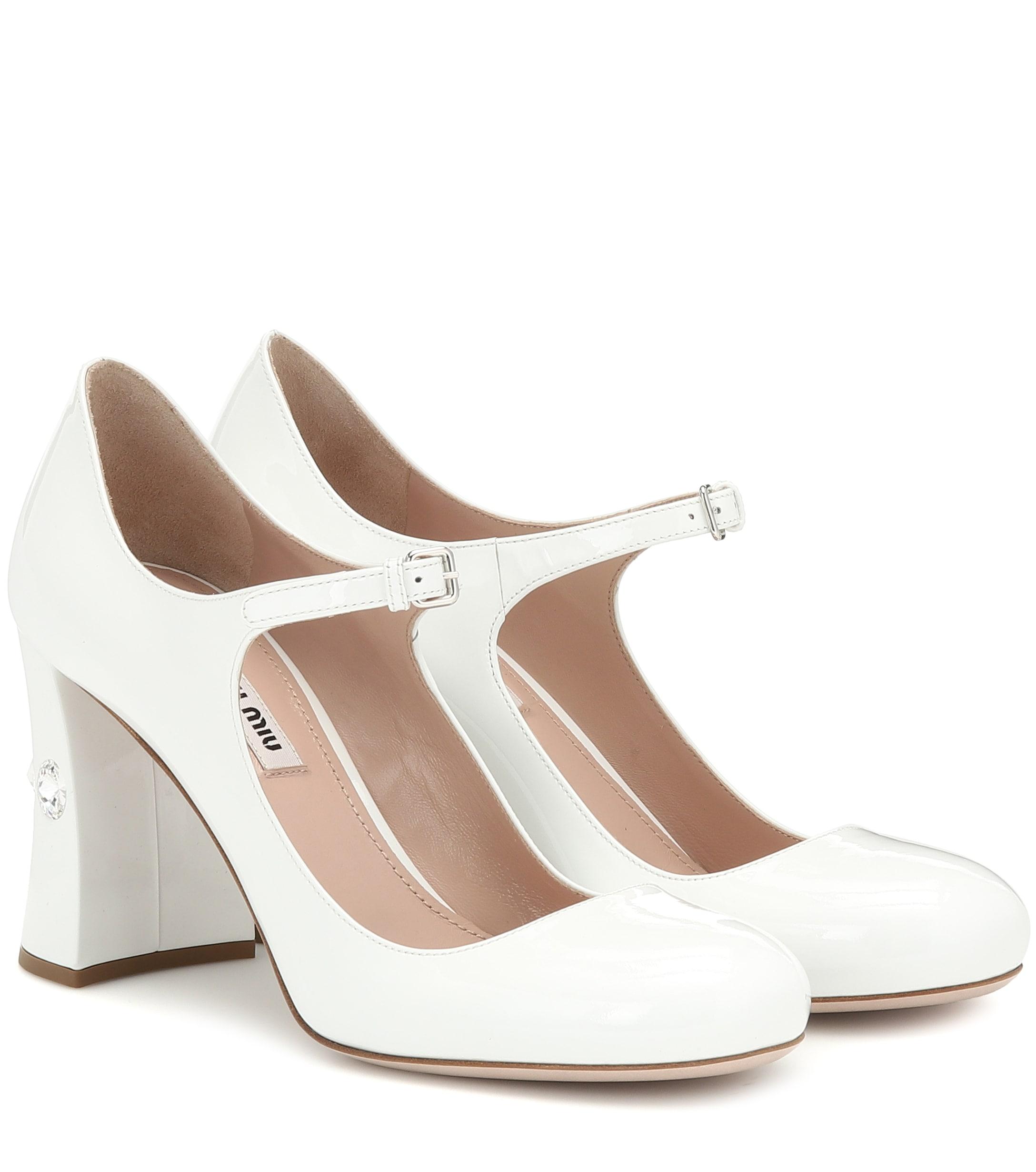 Miu Miu Patent-leather Mary Jane Pumps in White - Lyst