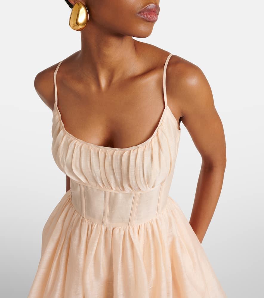 Zimmermann Natura Ruched Linen And Silk Midi Dress in Natural | Lyst Zimmermann Natura Ruched Linen And Silk Midi Dress in Natural | Lyst