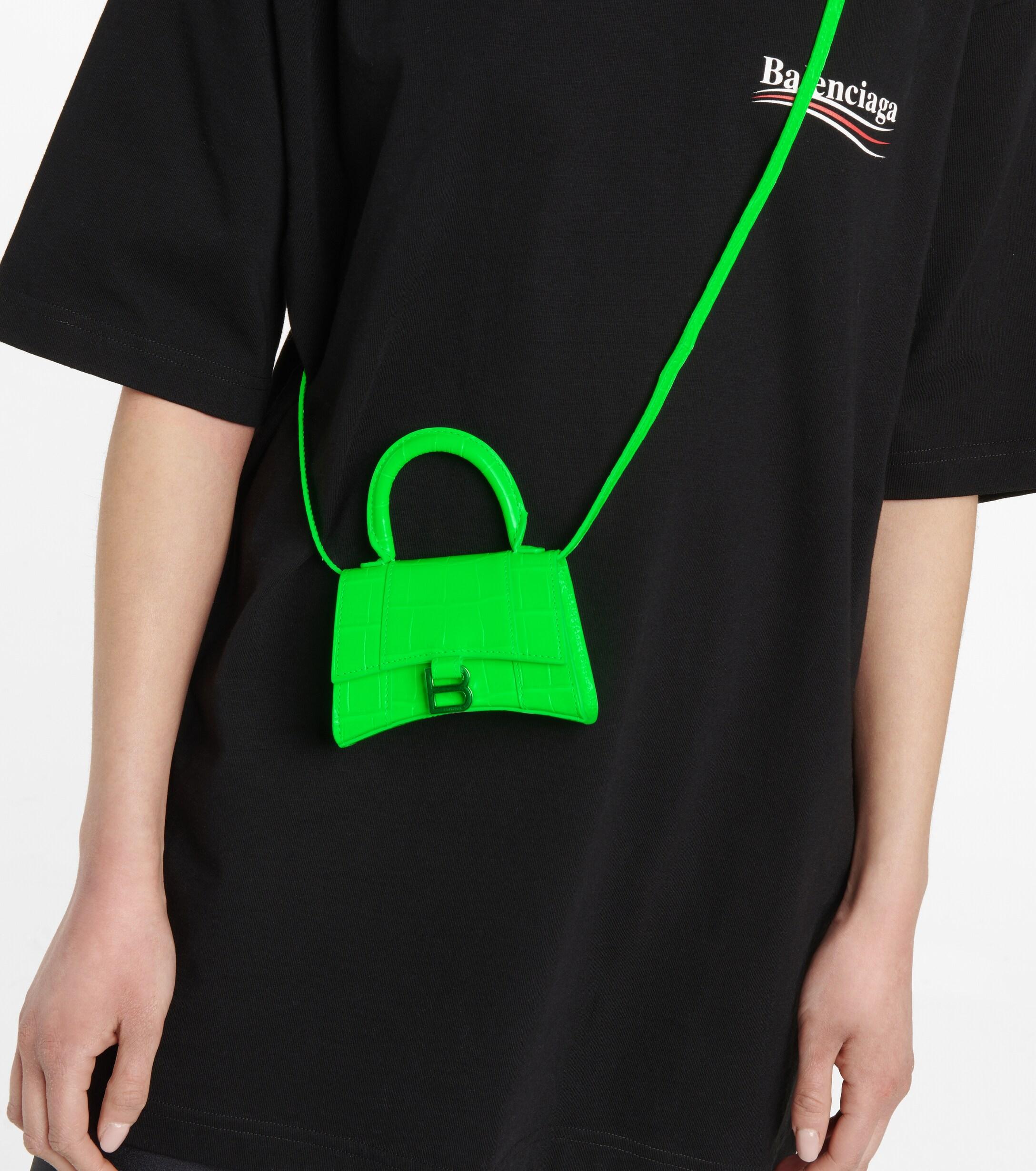 Balenciaga Hourglass Mini Leather Crossbody Bag in Green | Lyst