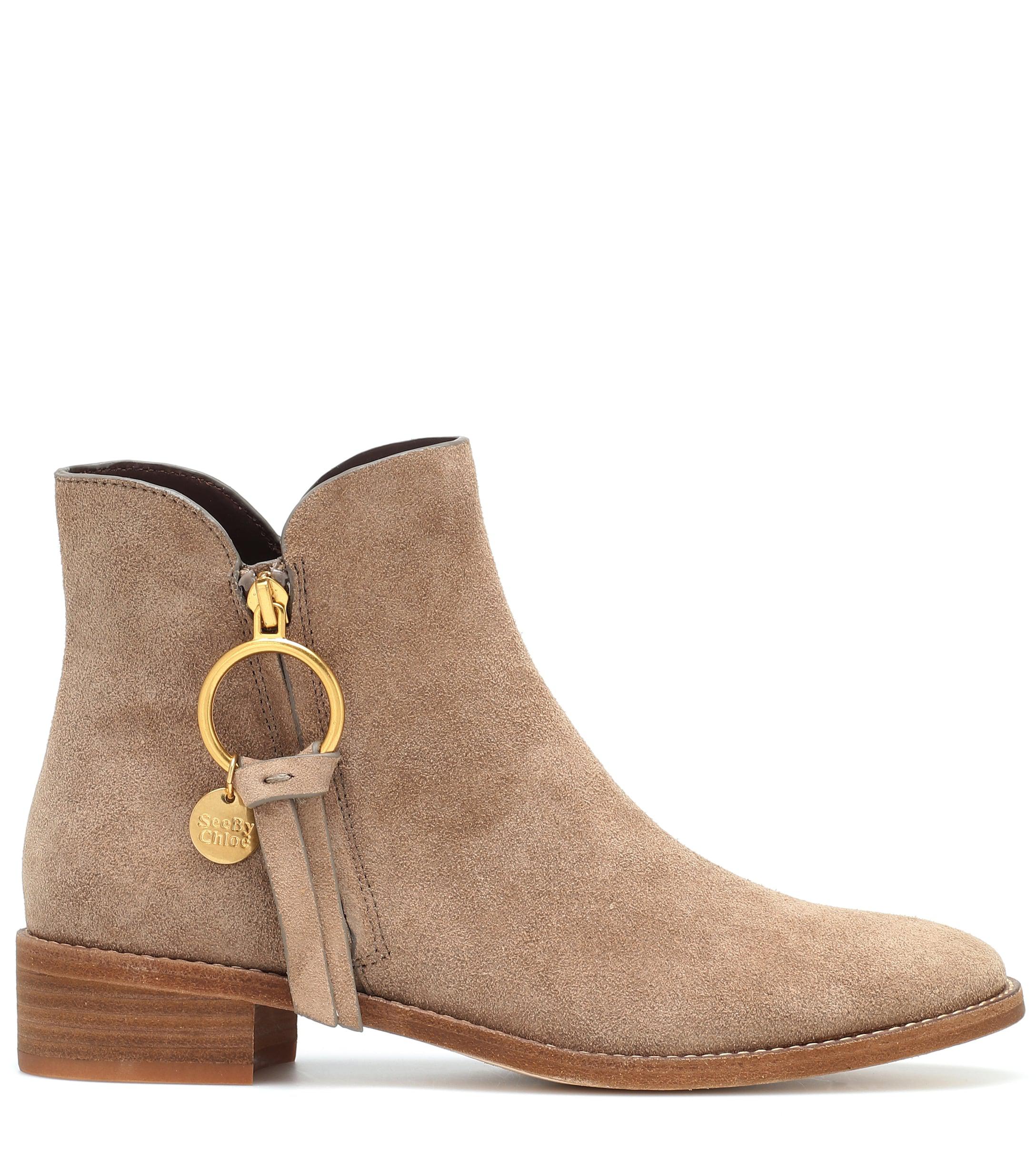 See By Chloé Louise Flat Suede Ankle Boots in Brown | Lyst