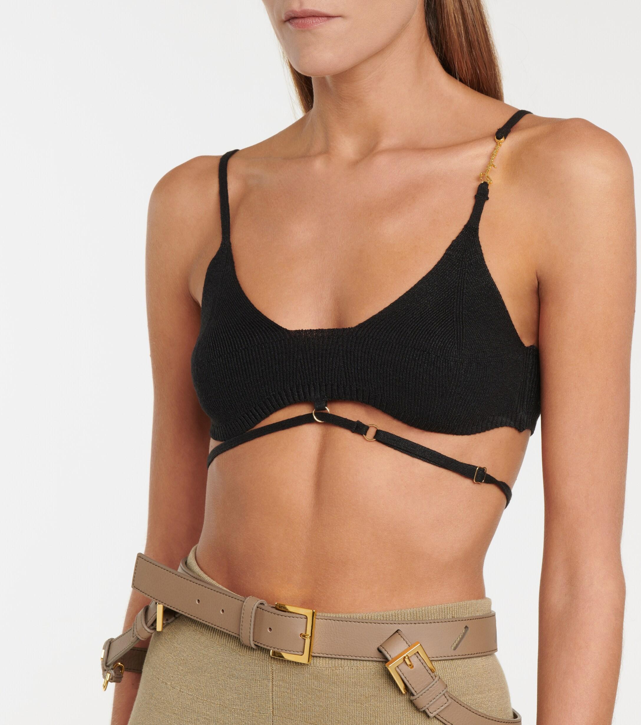 Jacquemus Le Bandeau Sierra Linen Knit Bra Top in Black