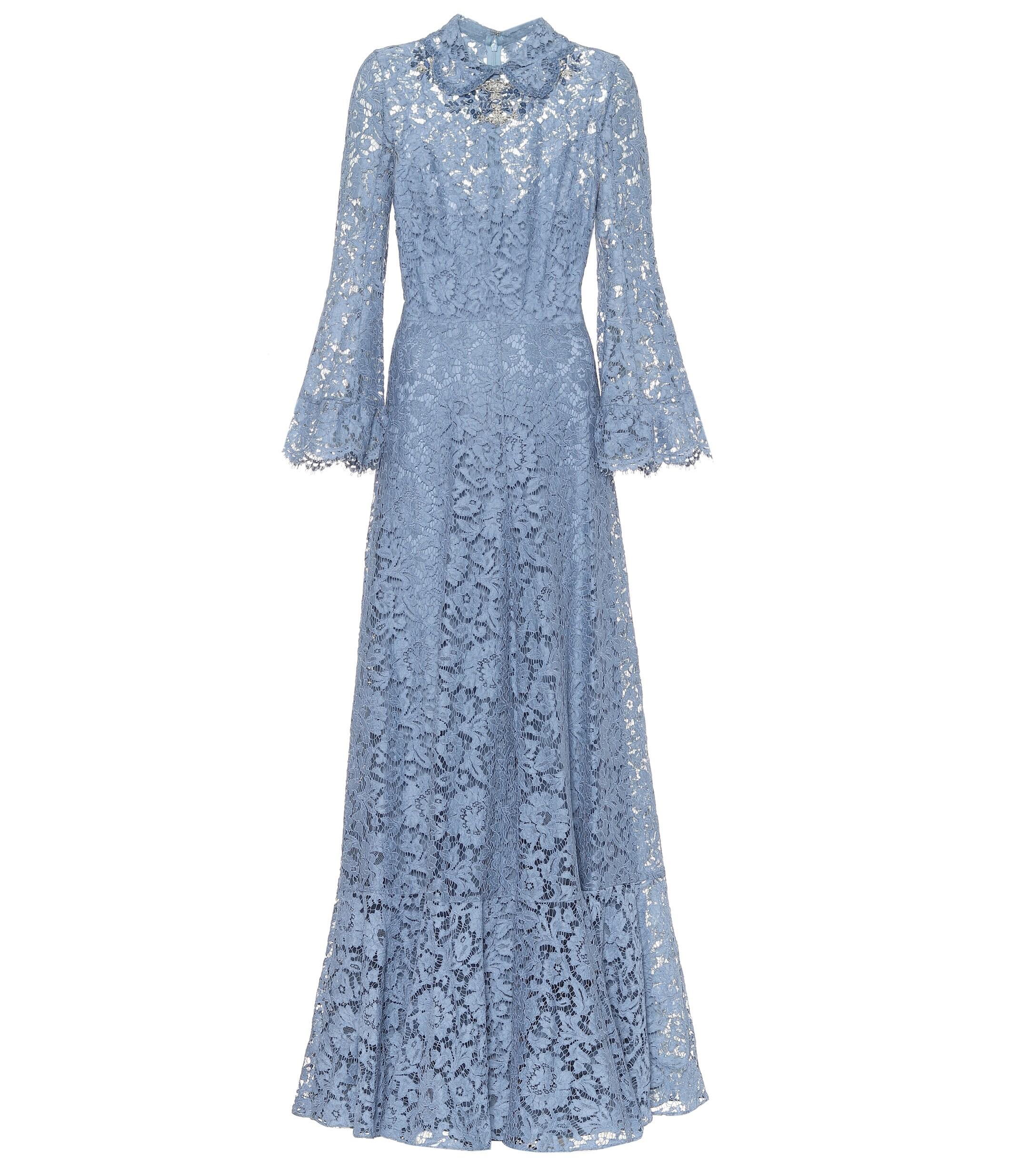 Mary sjældenhed eksplodere Valentino Embellished Floral-lace Gown in Blue - Lyst