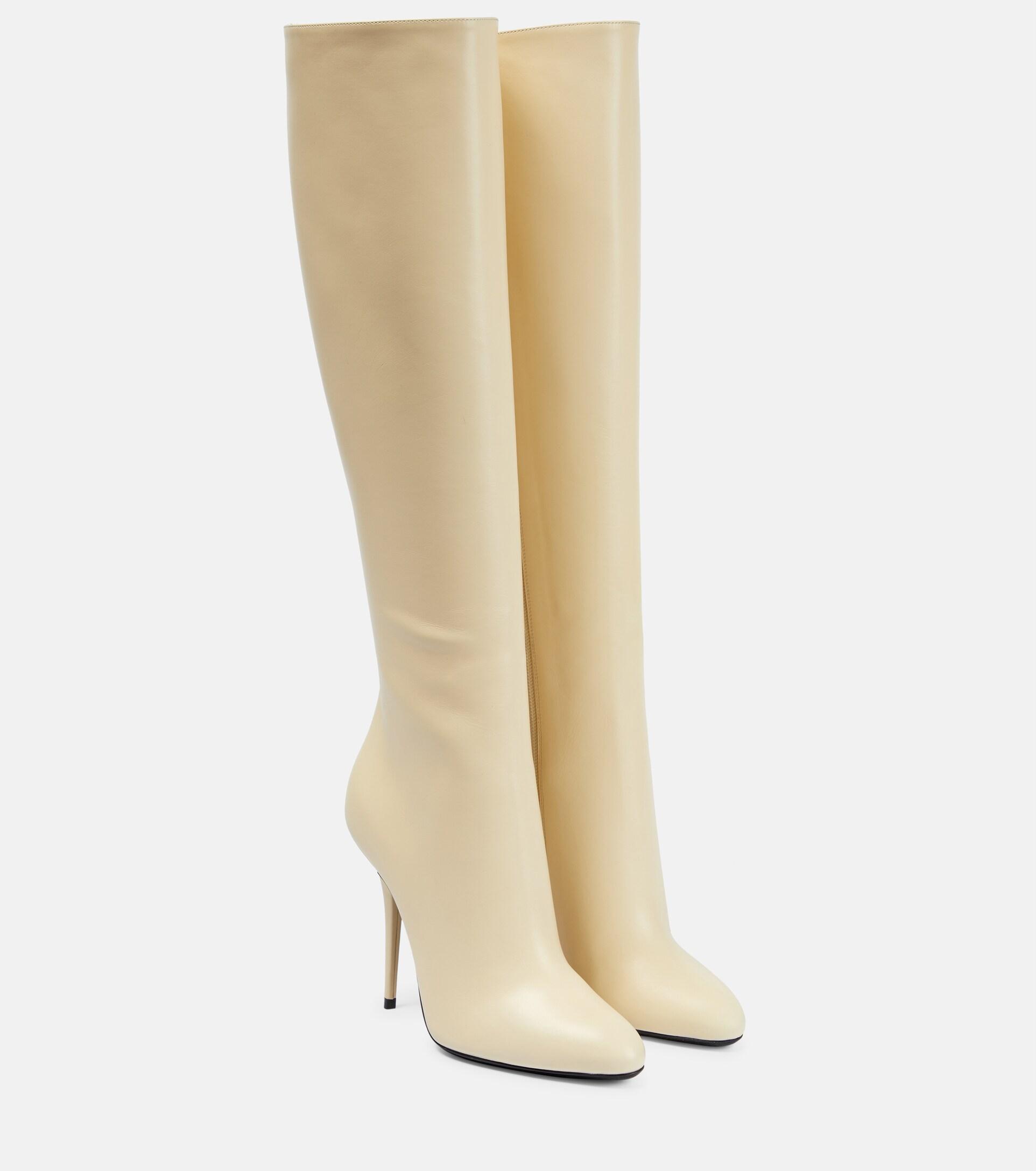 Saint Laurent Talia Leather Knee-high Boots in Natural | Lyst