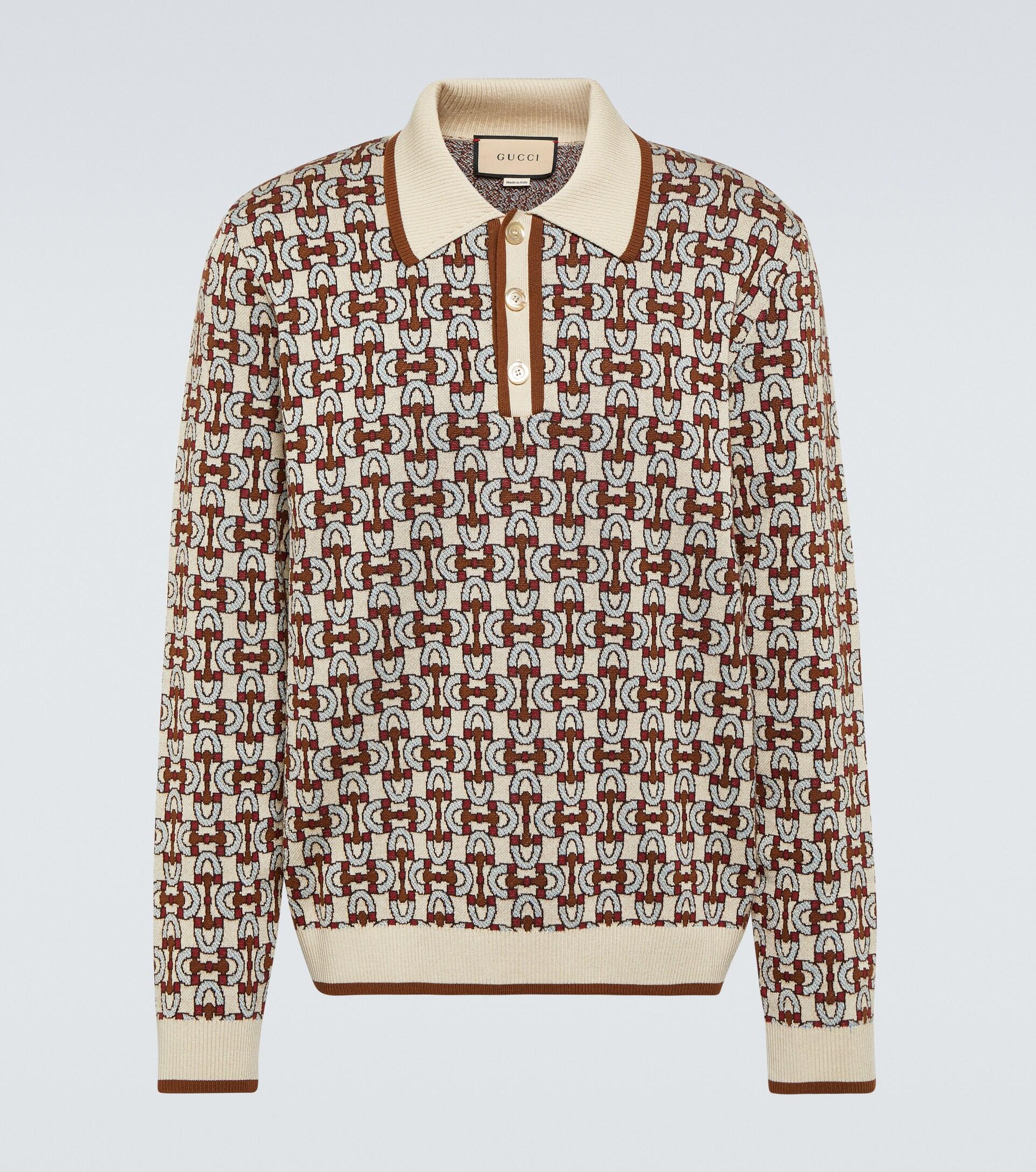 Gucci Horsebit-print Jacquard Polo Shirt in Brown for Men | Lyst