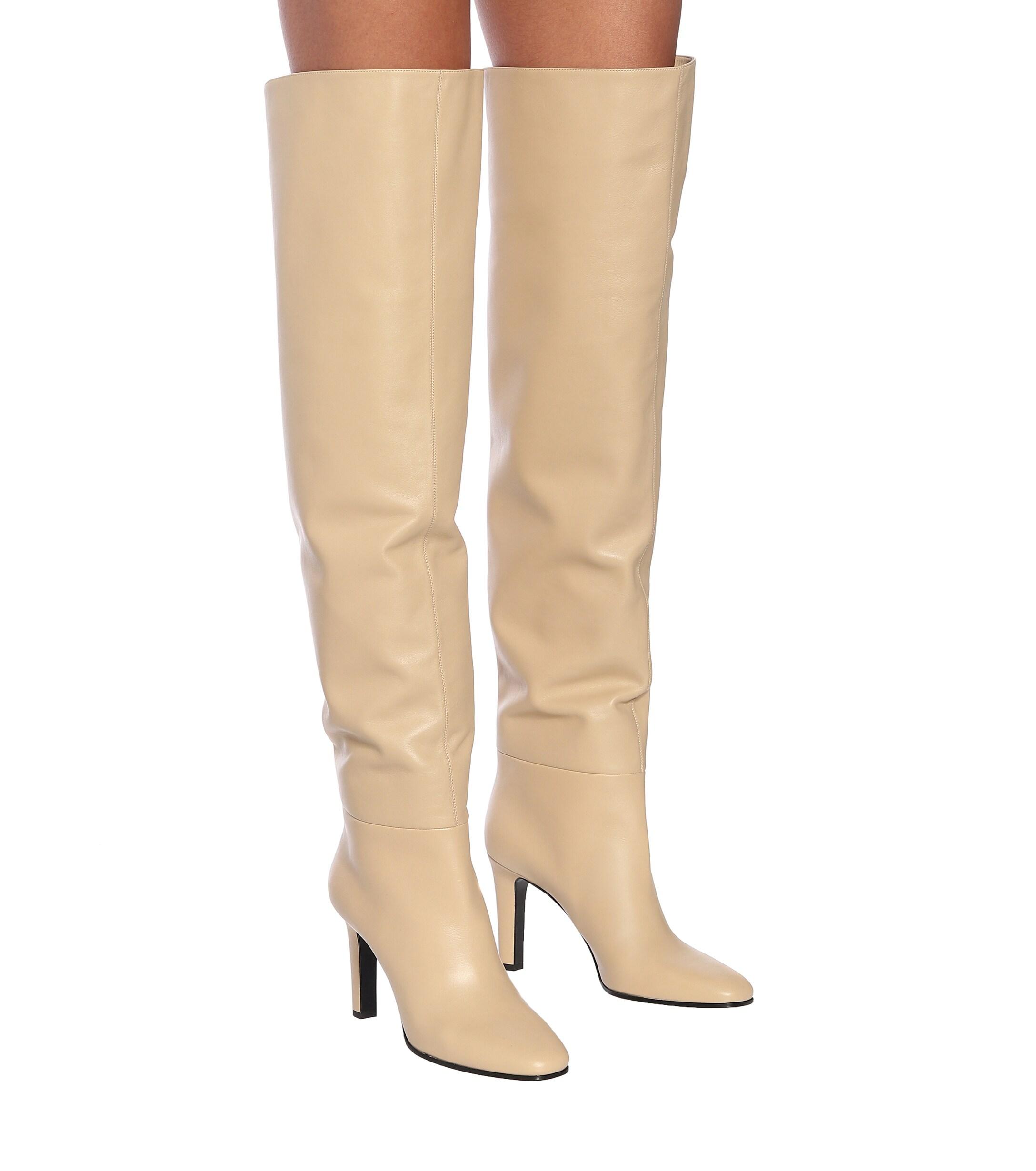 Saint Laurent Jane 90 Leather Over-the-knee Boots in Natural | Lyst