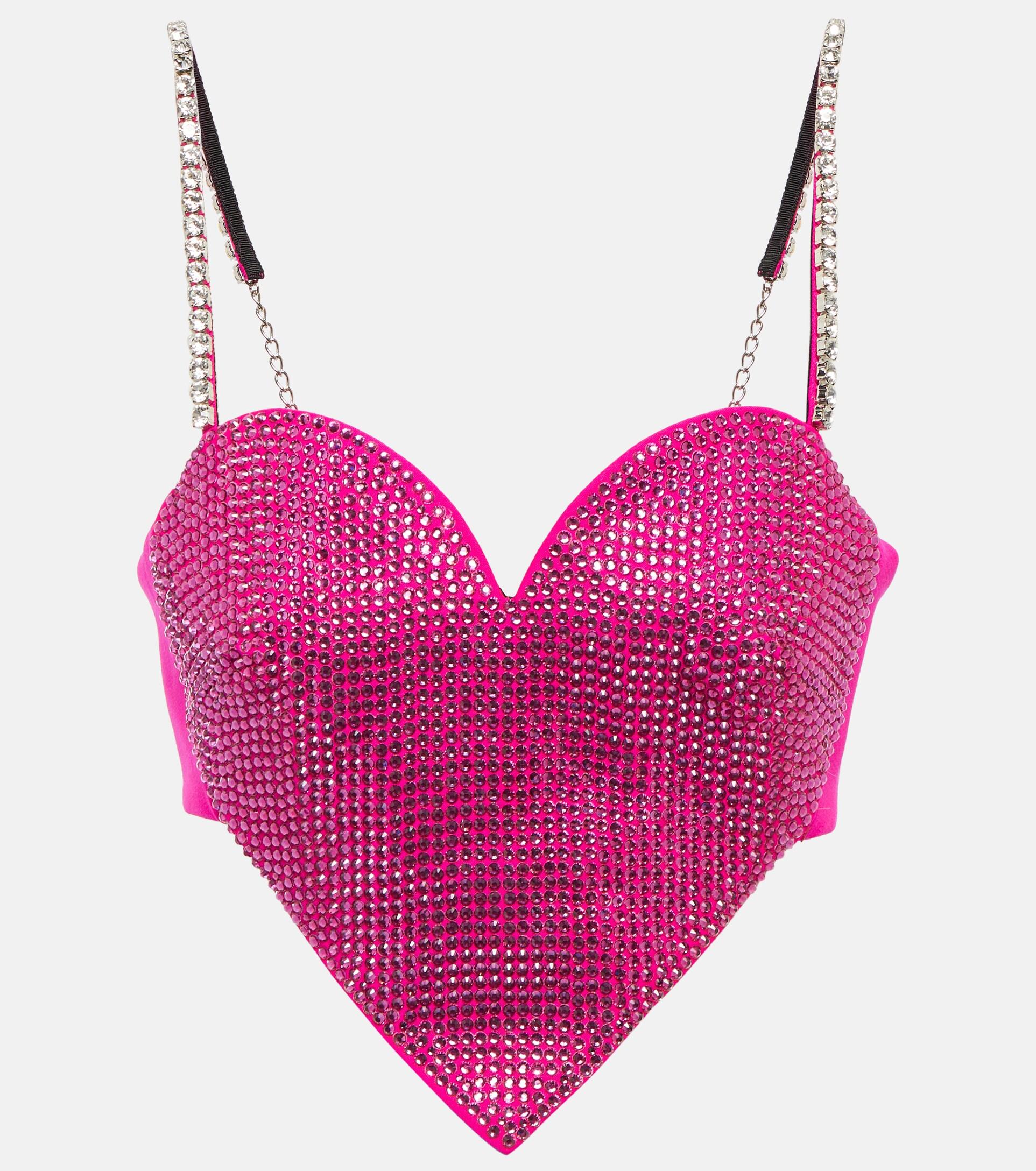 Area Heart Crystal-embellished Wool Crop Top in Pink | Lyst