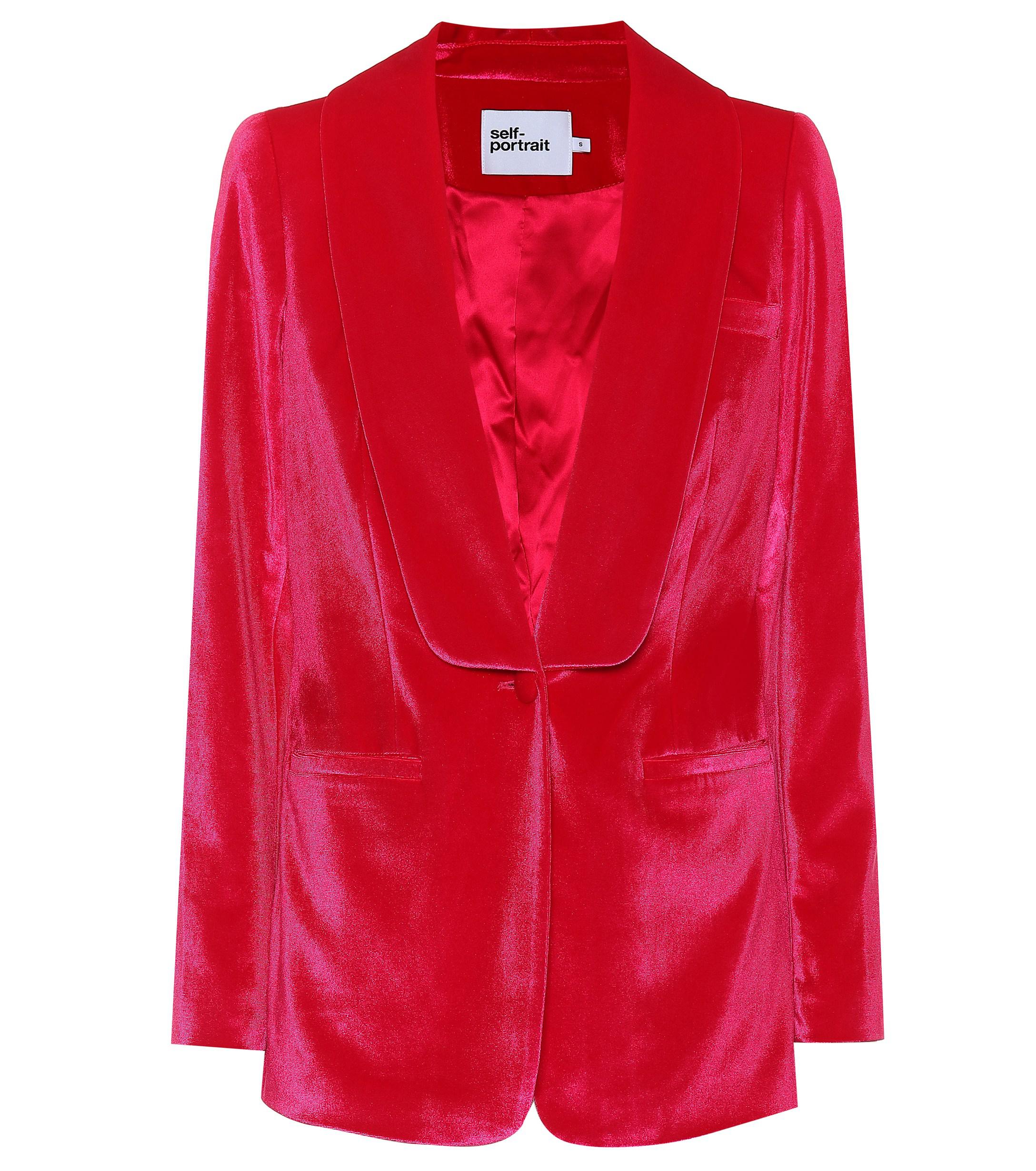 SelfPortrait Velvet Blazer in Pink Lyst